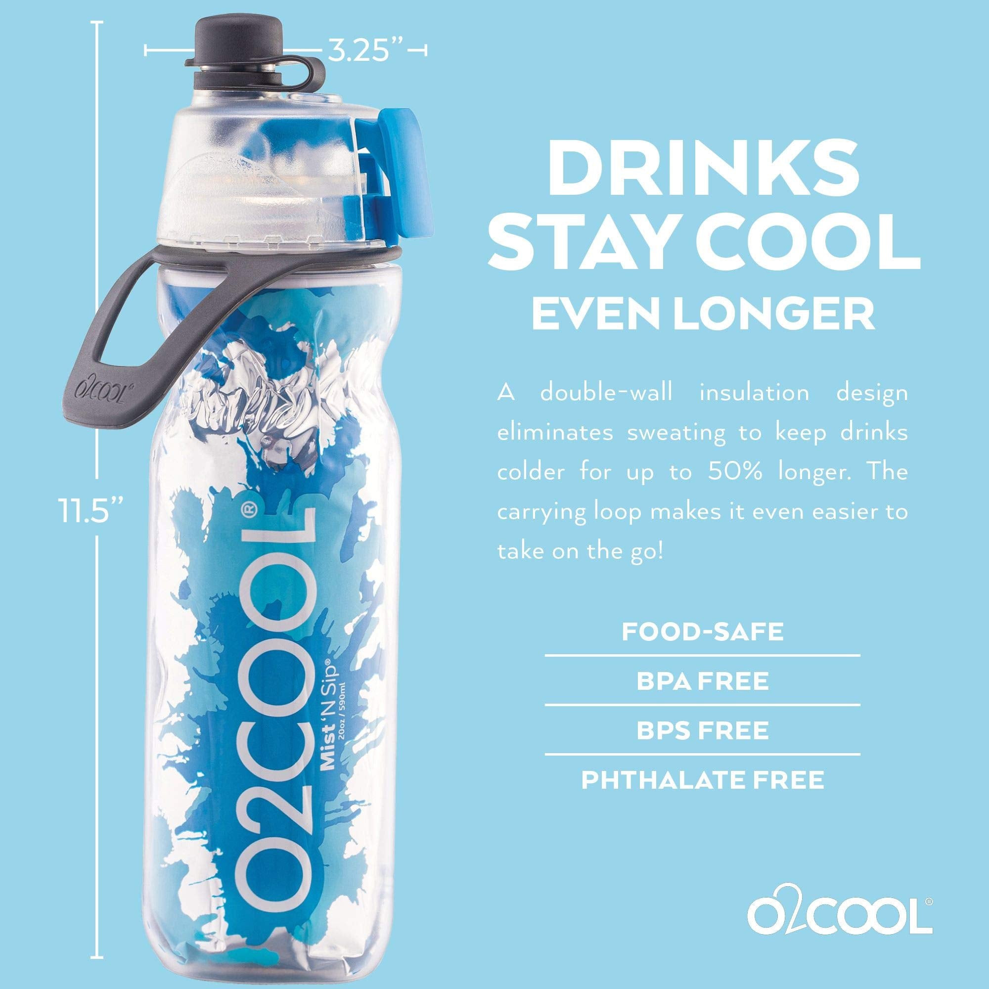 O2Cool Mist 'N Sip Misting Water Bottle 2-In-1 Mist And Sip Function With No Leak Pull Top Spout Reusable Sports Water Bottle -
