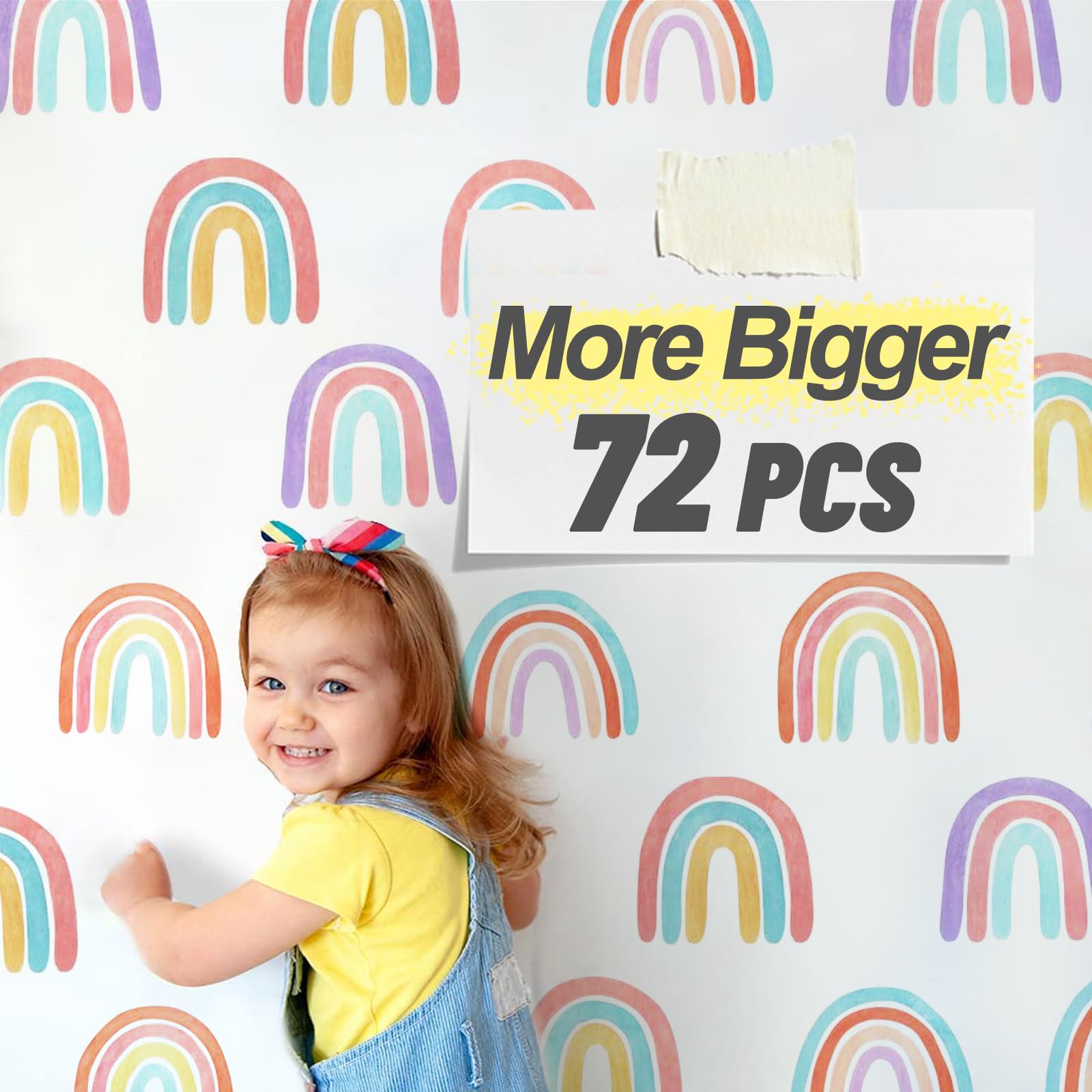 Watercolor Rainbow Wall Decals For Girls Bedroom 72 Pcs, Rainbow Stickers Bigger Size For Wall Mural Vinyl Peel And Stick Diy De