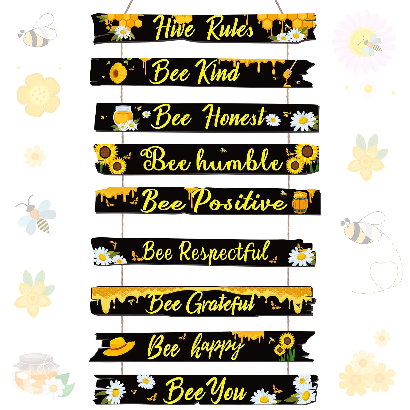 Jetec Bee Decor Plaque Gift Bee Sign Hive Rules Wall Decor Christmas Daisy Ornament for Xmas Home Spring Daisy Sunflower Decorat