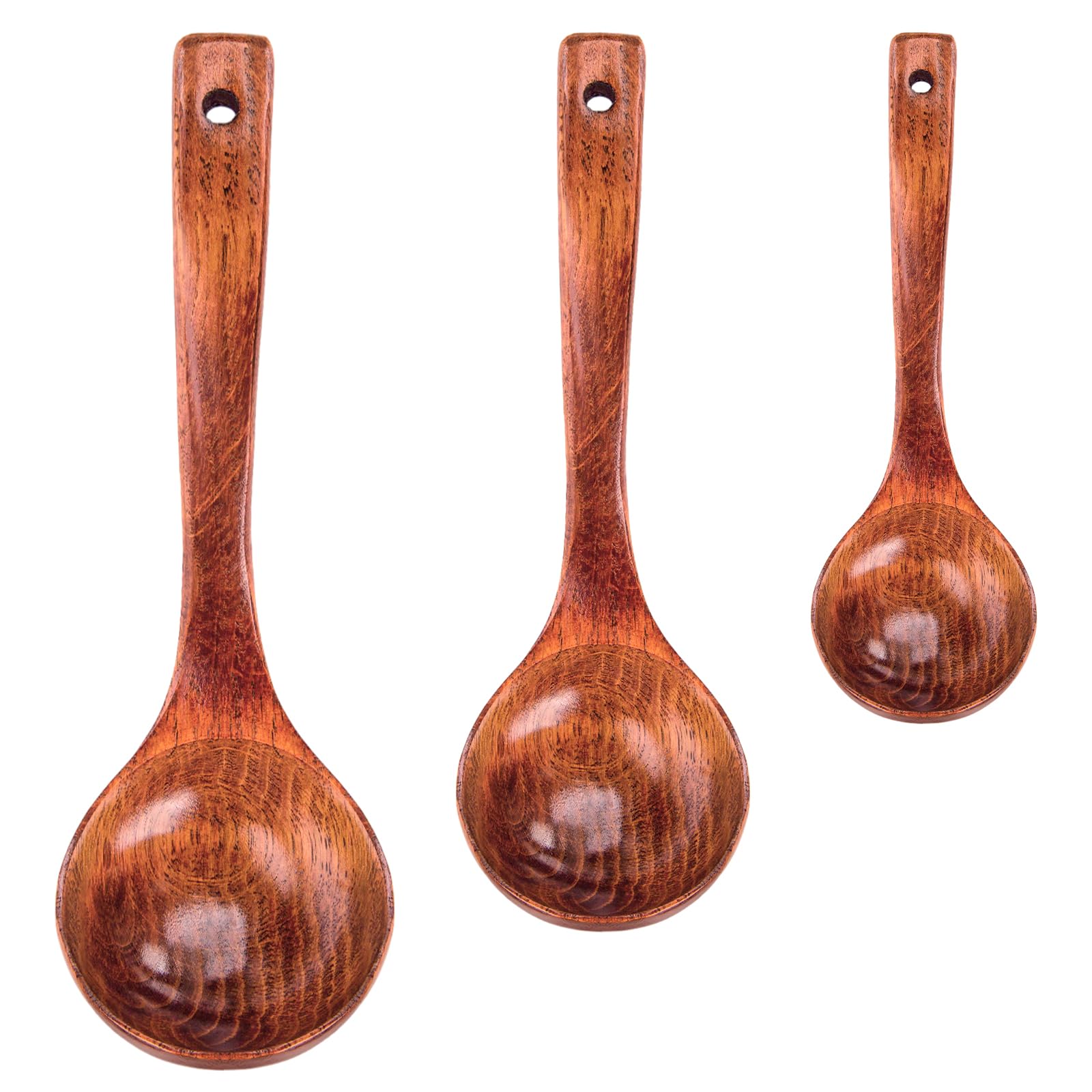 Hansgo 3Pcs Wooden Ladle Spoon Set, Non-Stick Wooden Spoons Soup Cooking Spoons Natural Teak Wood Kitchen Utensils For Cooking S