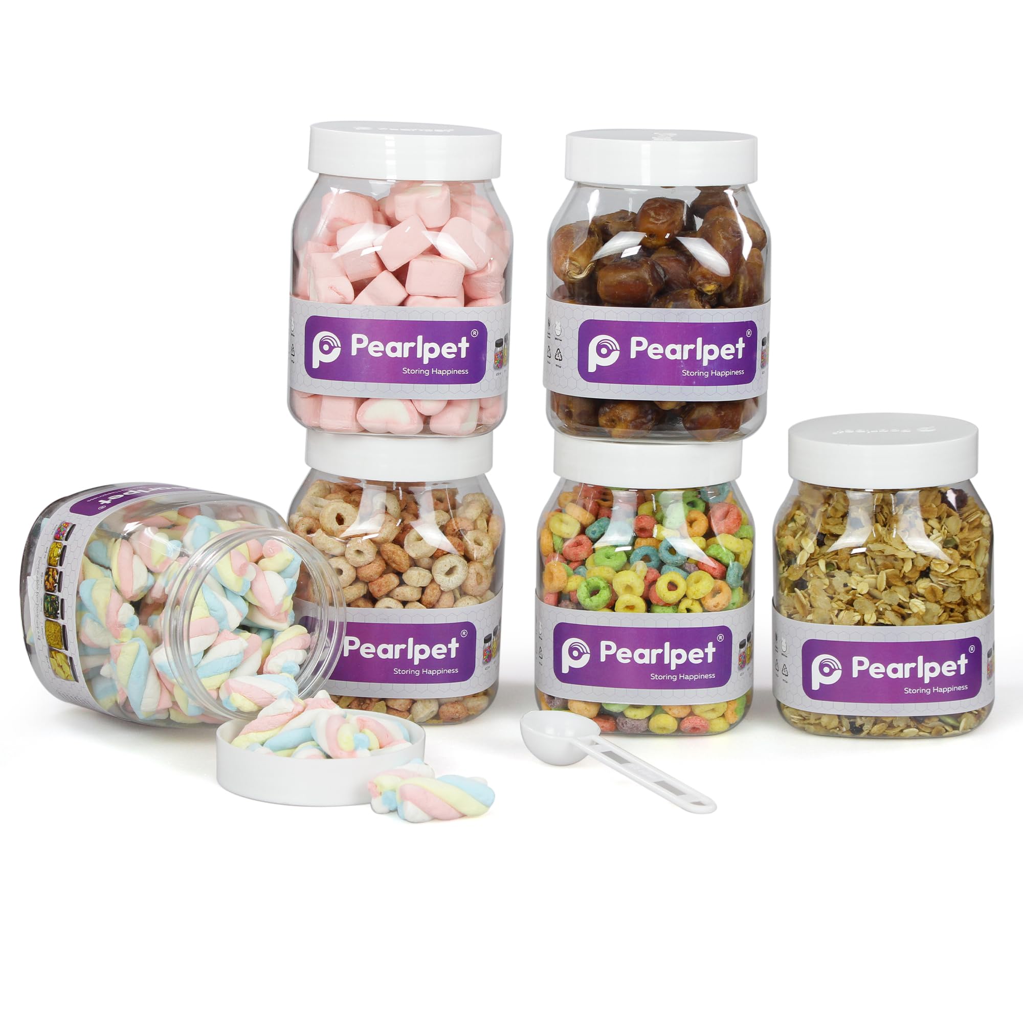 Pearlpet Space Saver Air Tight Kitchen Storage Container Transparent Jar Set 800 Gm Pack Of 6,Plastic