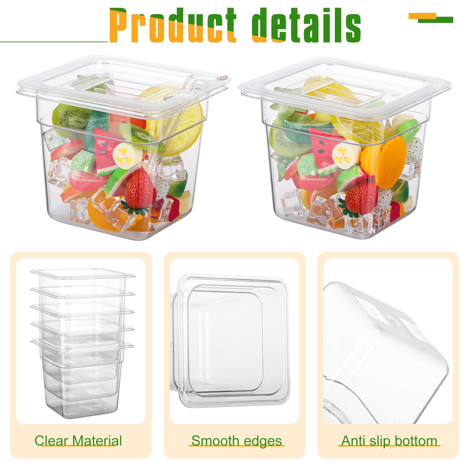 Pyqth 12 Pack Plastic Clear Food Pan With Lids, 1/6 Size 6'' Deep Polycarbonate Commercial Food Pans Stackable Food Storage Cont