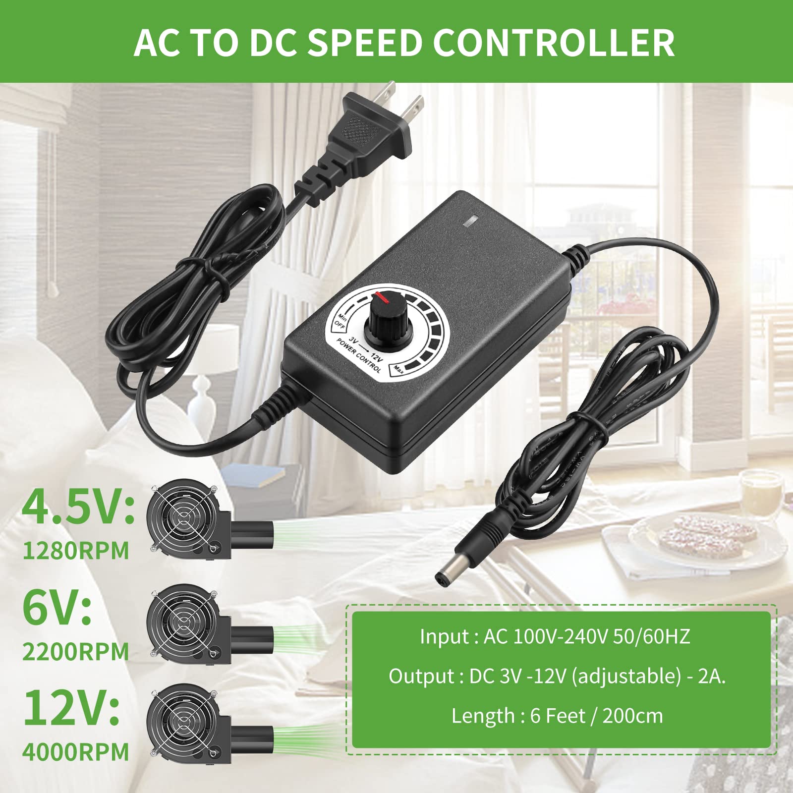 Wderair 97Mm X 33Mm Bbq Blower Fan 12V With 120V - 240V Ac Plug Variable Speed Controller Centrifugal For Outdoor Barbecues Fire