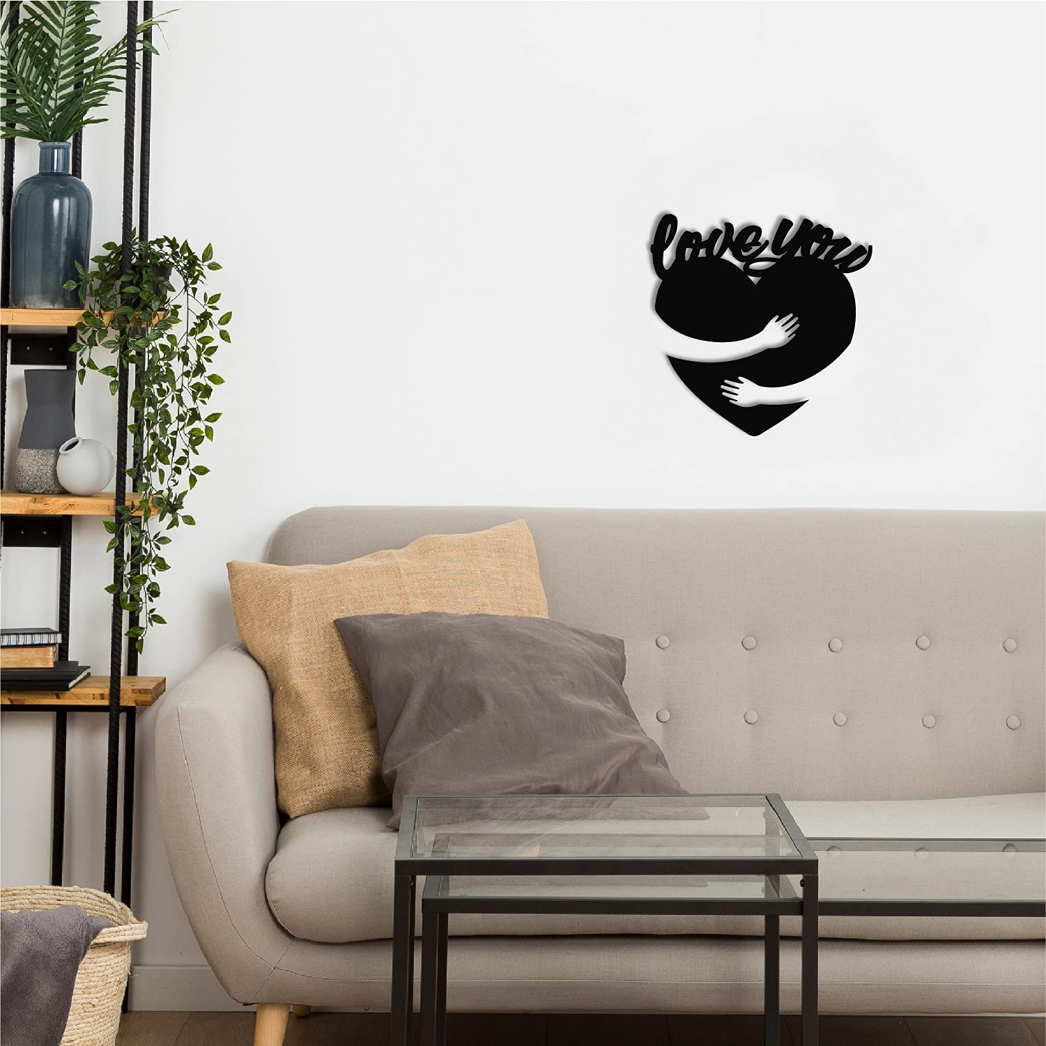 Ecraftindia Heart Hugging Love You Black Engineered Wood Cutout Wall Art Decor - Romantic Wall Hanging For Bedroom, Living Room