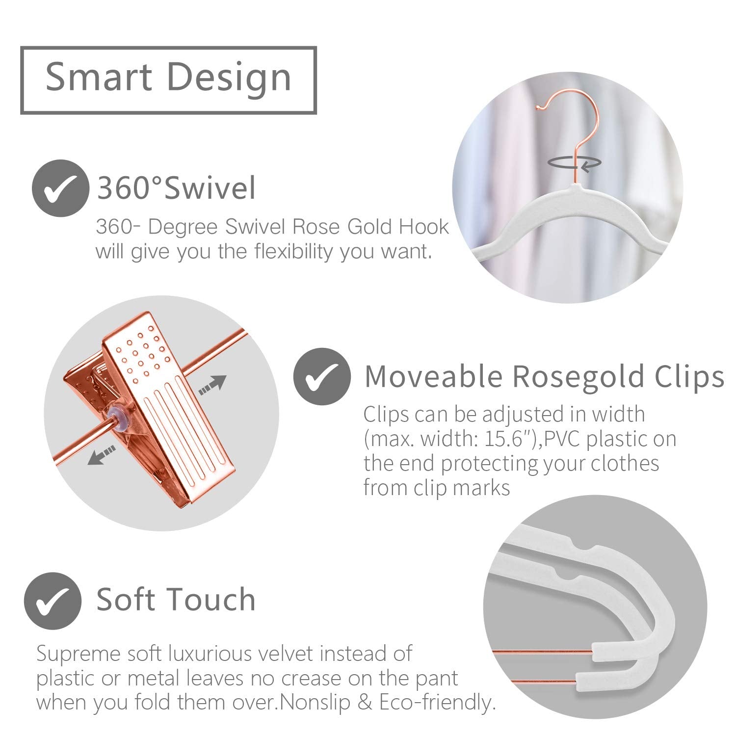 Mizgi Premium Velvet Pants Hangers With Clips (Pack Of 20) Slim Skirt Hangers- Non Slip Felt Outfit Dress Hangers White - Copper