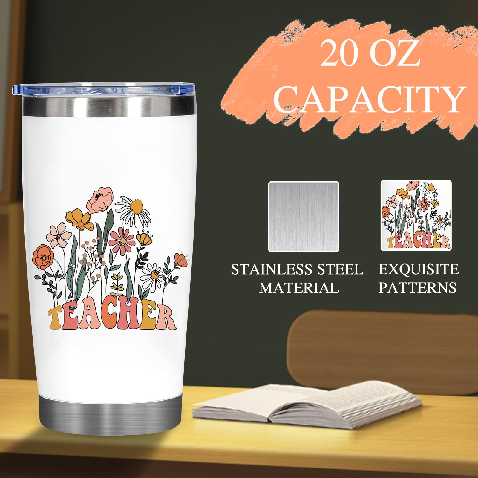 DHQH Teacher Appreciation Gift Set: 20oz Insulated Tumbler & Canvas Tote Bag Box for Women Educators -Birthday, Thank You, Holid