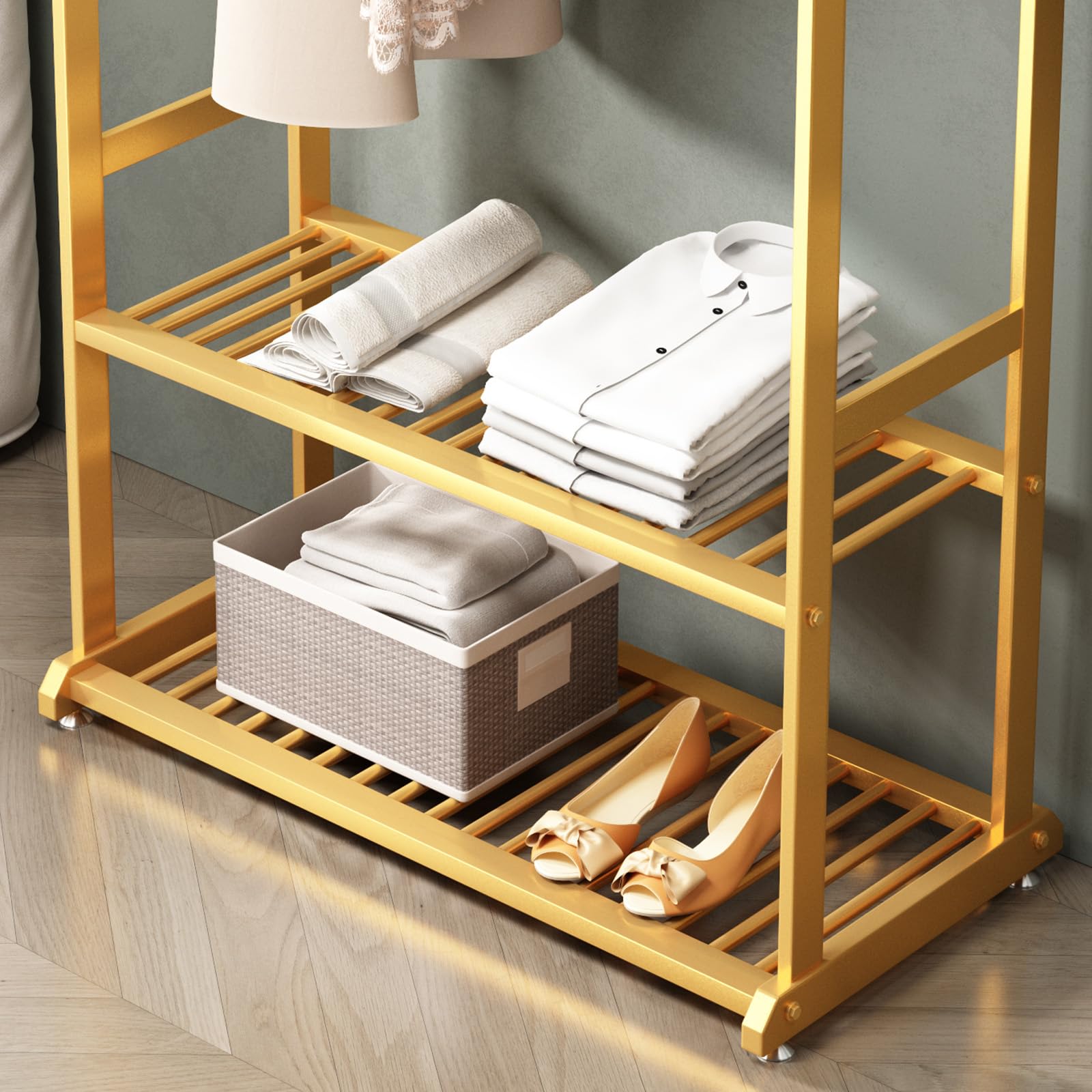 Buzuey Gold Clothing Rack,Heavy Duty Clothes Rack,Small Clothing Racks For Hanging Clothes,Wardrobe Rack,Rack For Clothes To Han