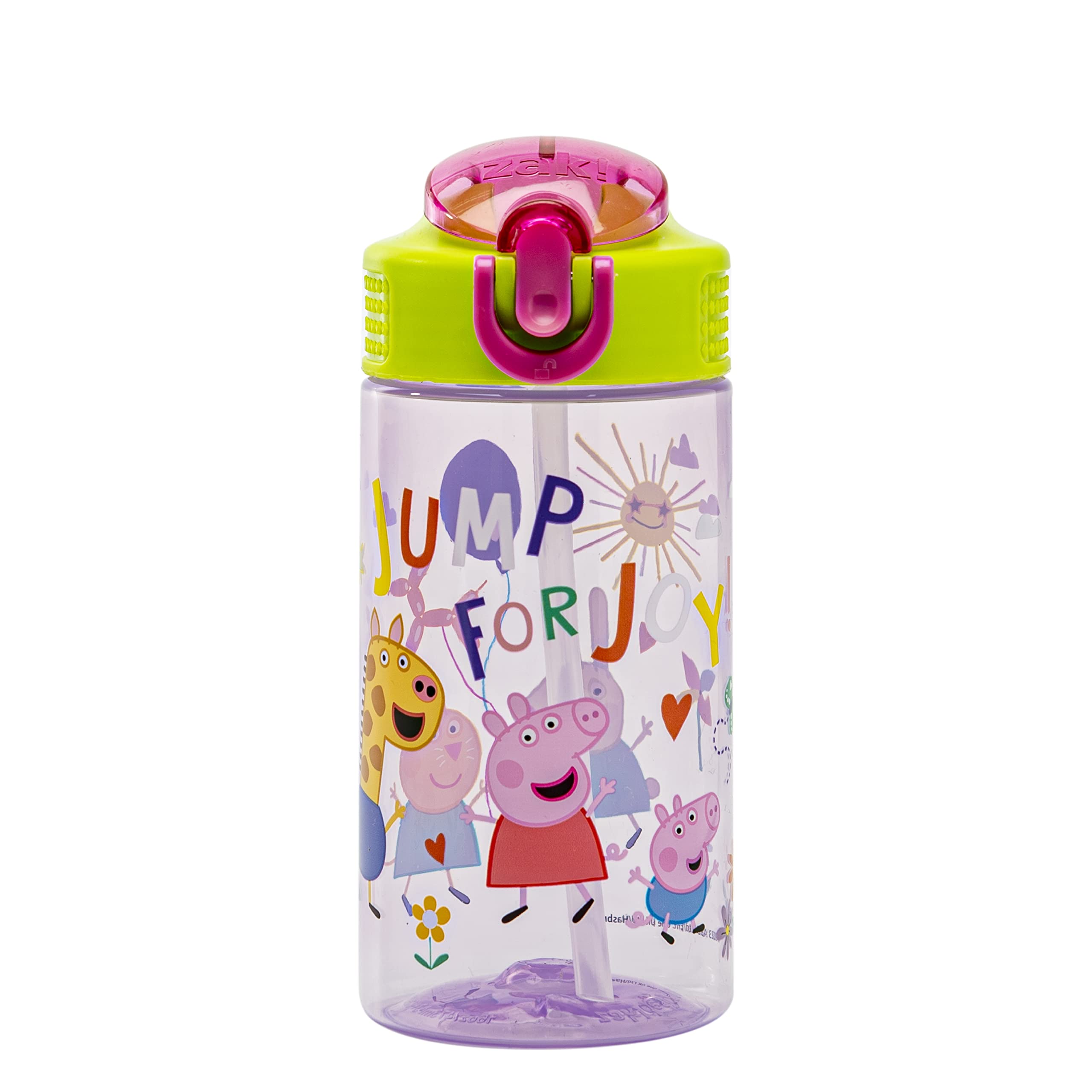 Zak Designs Peppa Pig Kids Water Bottle For School Or Travel, 16Oz Durable Plastic Water Bottle With Straw, Handle, And Leak-Pro