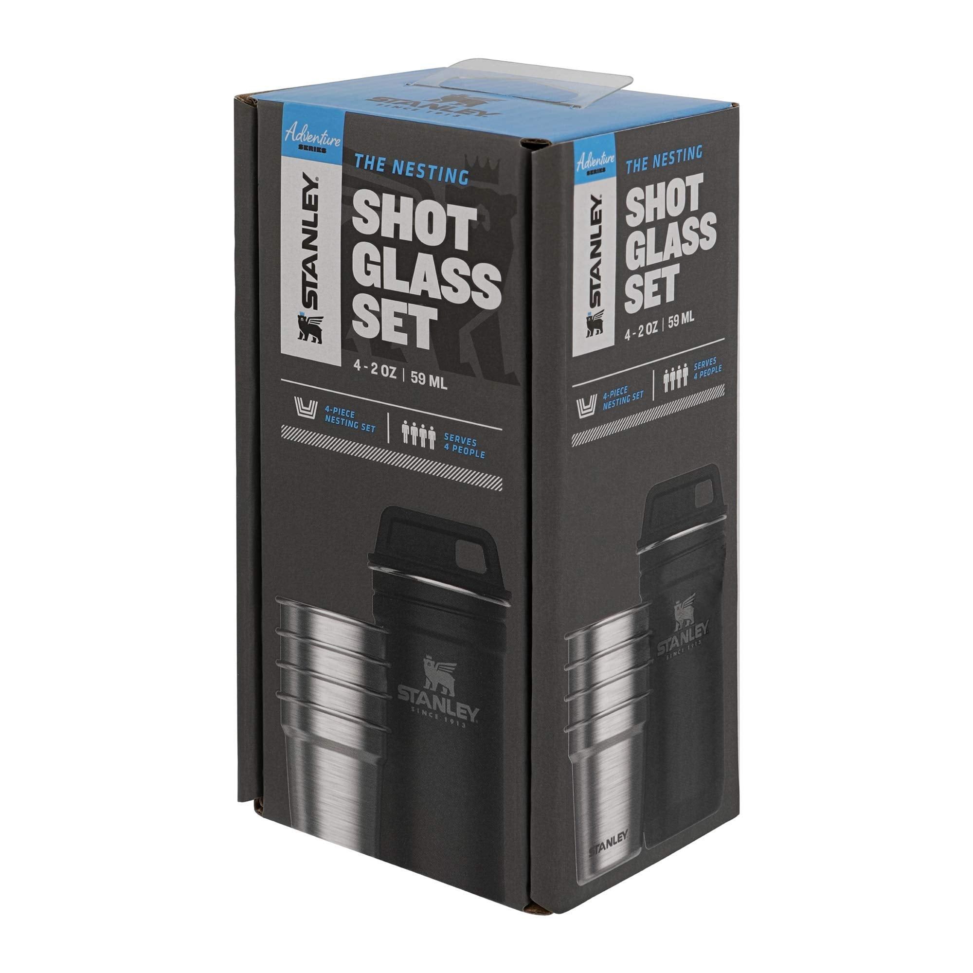 Stanley Adventure Nesting Shot Glass Set, 4 Stainless Steel Shot Glasses With Rugged Metal Travel Carry Case, Camping Gifts, Mat