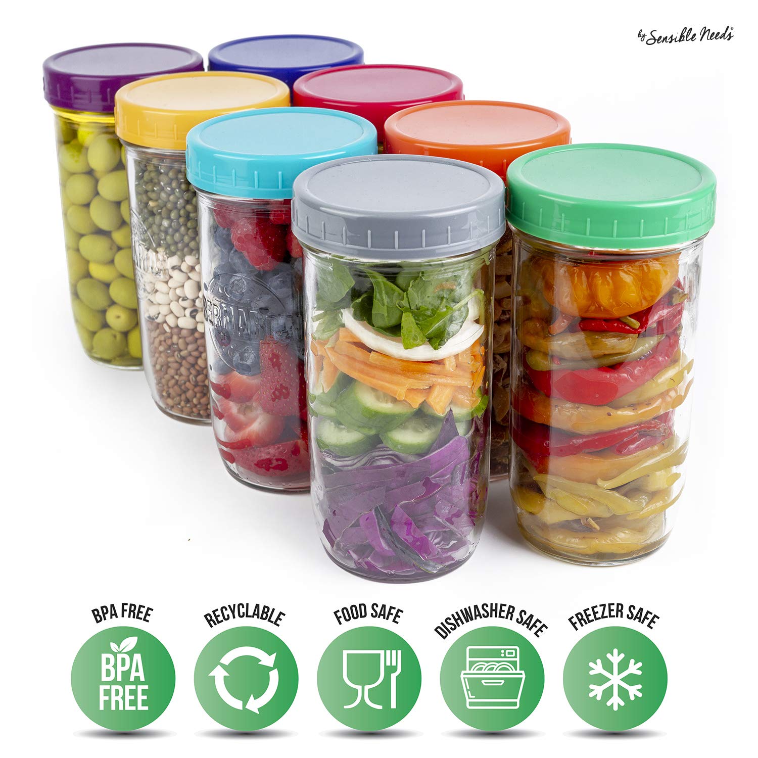 16 Pack Colored Plastic Ball Jar Lids, Kerr - 8 Regular Mouth & 8 Wide Mouth Mason Jar Lids Canning Lids For Canning Jars, Reusa