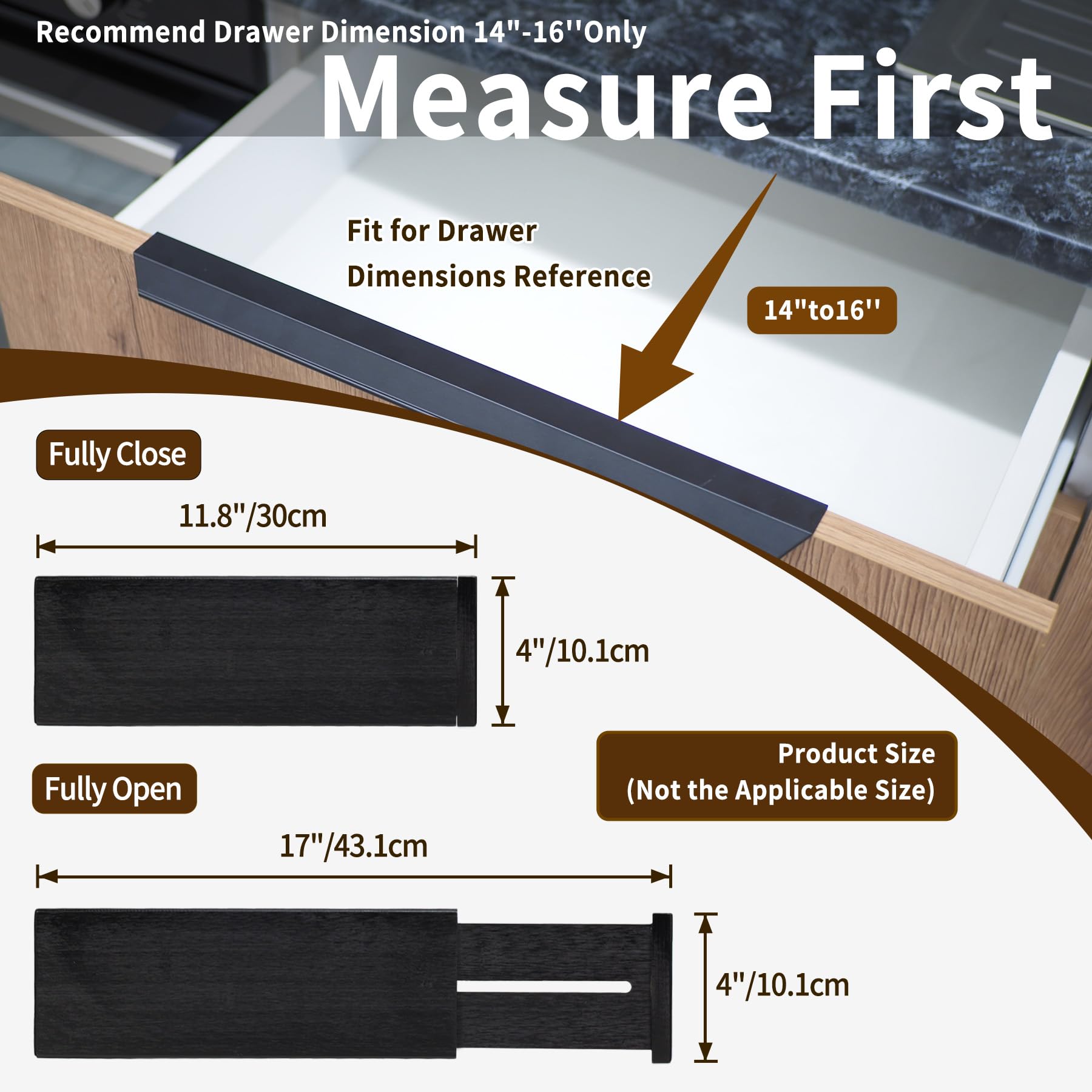 Utoplike 4 PCS Bamboo Drawer Dividers, Adjustable Black Drawer Organizers for Socks, Spring Loaded, Works in Kitchen, Dresser, B