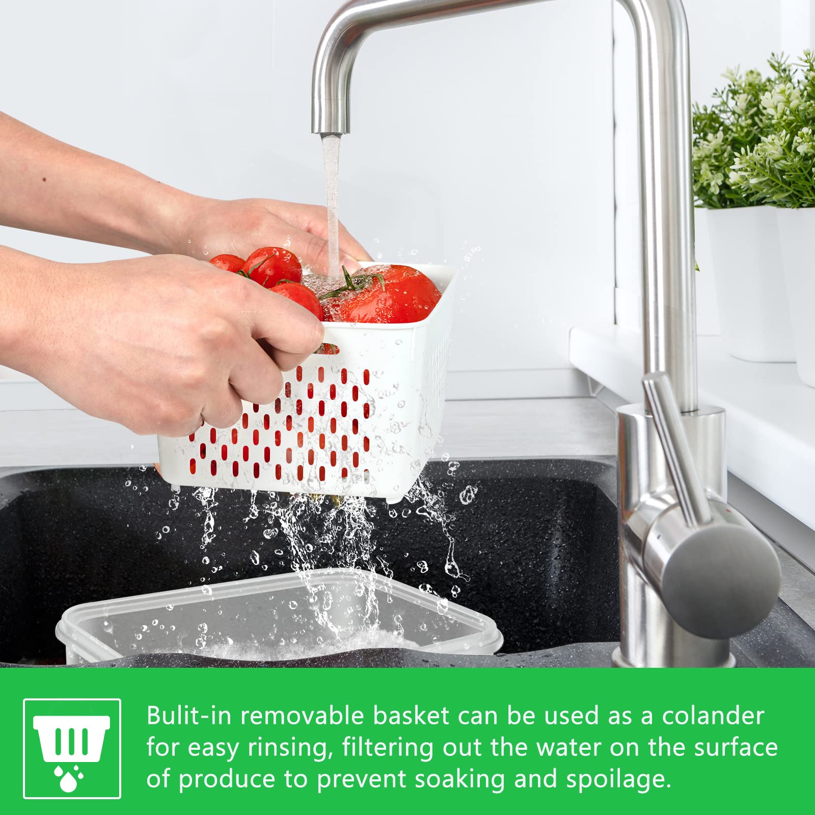 Tbmaxs 3 Pack Fruit Storage Containers For Fridge, Produce Saver Vegetable Container With Drain Colanders - Refrigerator Organiz