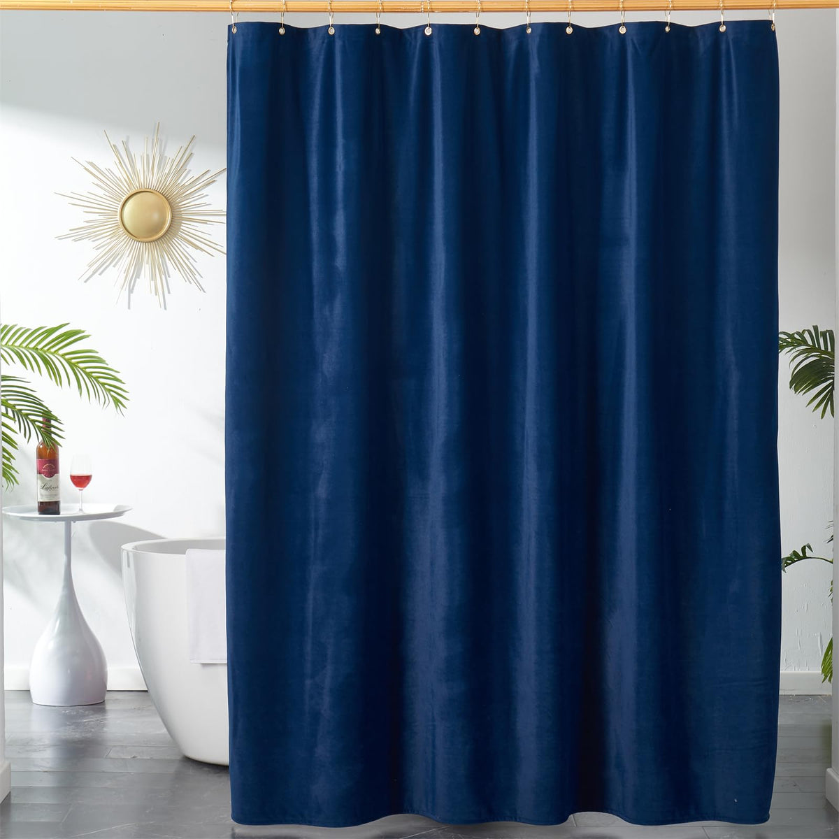 Navy Blue Shower Curtains For Bathroom, Navy Blue Velevt Shower Curtain,Luxury 260 Gsm Heavy-Duty Fabric Curtain With Hooks, Was