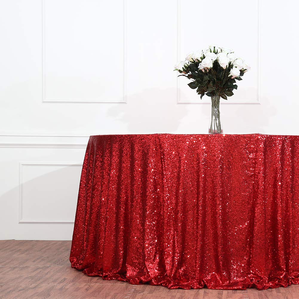 Eternal Beauty Red 48'' Round Sequin Tablecloth- Sparkly Sequin Overlay For Wedding Party/Dessert Table/Christmas Decoration(48-