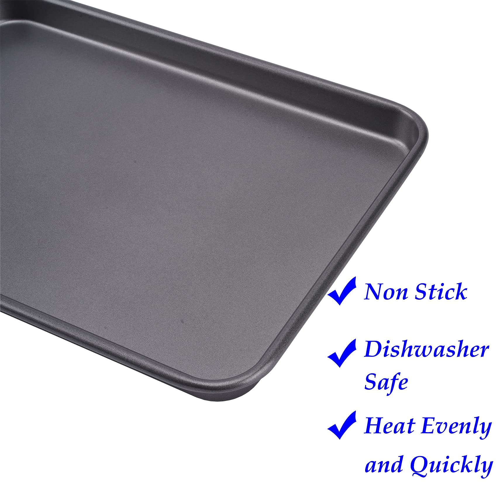 Hytk 2 Cookie Baking Sheet Pan Nonstick 15.55 X10.63Inch (Inner 14.76X9.84Inch) Jelly Roll Tray 2X Thicker Carbon Steel Non -Tox
