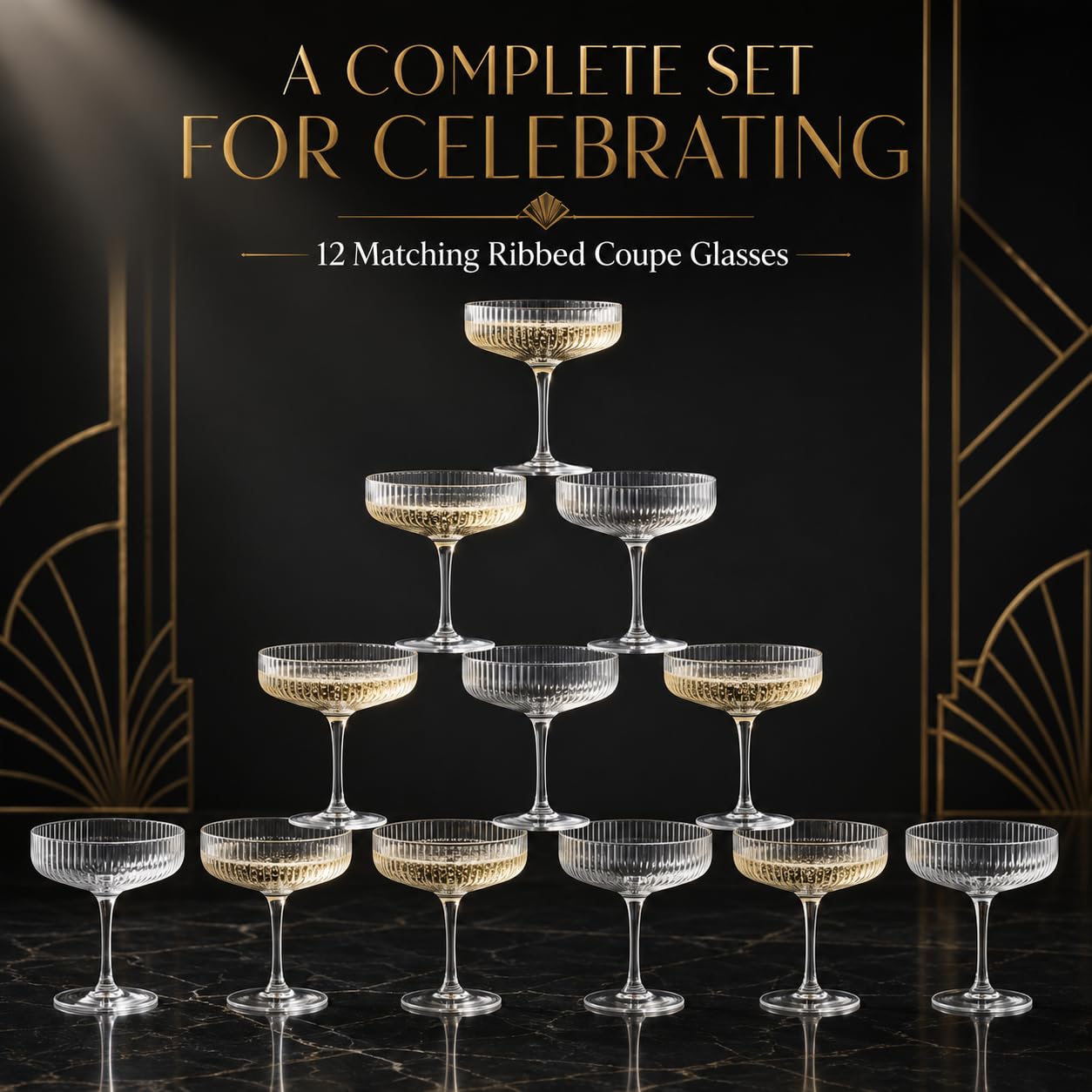Como Ribbed Champagne Coupe Cocktail Glassware, Set of 12