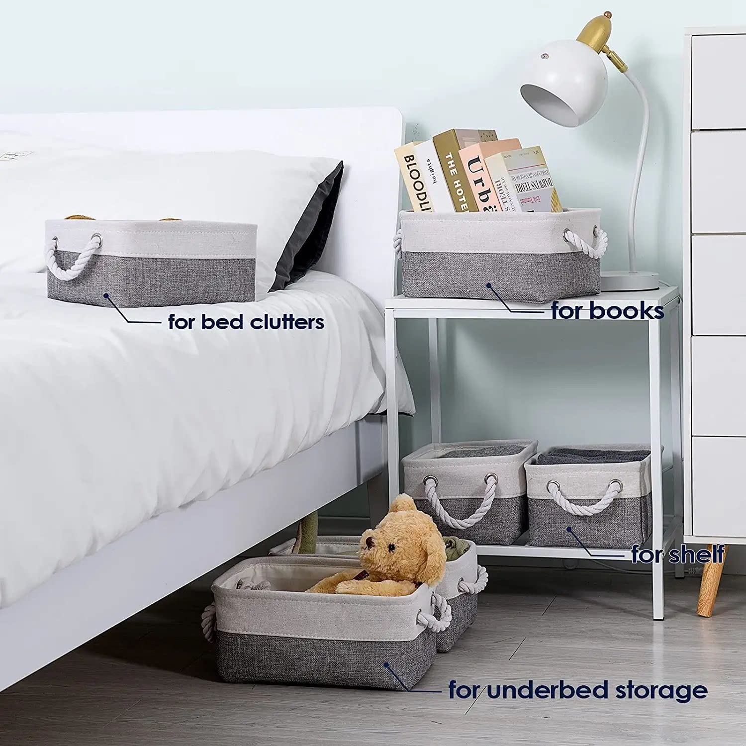 Sacyic Baskets Storage Bins 12X8X5 Inch [6-Pack] Fabric Storage Baskets Cloth Baskets Empty Gift Baskets With Rope Handles Decor