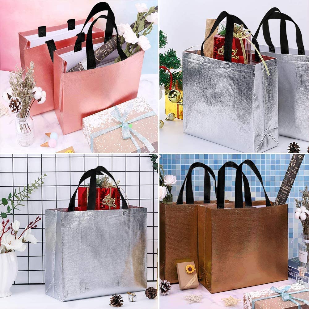 DRAPME Medium Size Pack of 50 Pcs Glossy Metallic Laminated Non-Woven Reusable Eco-Friendly Party Return Gift Bags (Copper) (Med