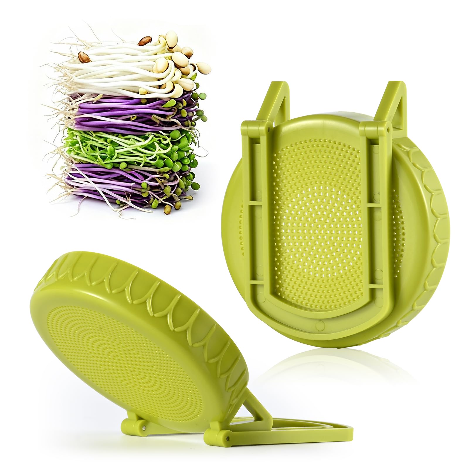 Happyiren Sprouting Kit for Wide Mouth Mason Jars, 2-Pack BPA-Free One-Piece Sprouting Lids with Built-In Stand, Seed Germinatio