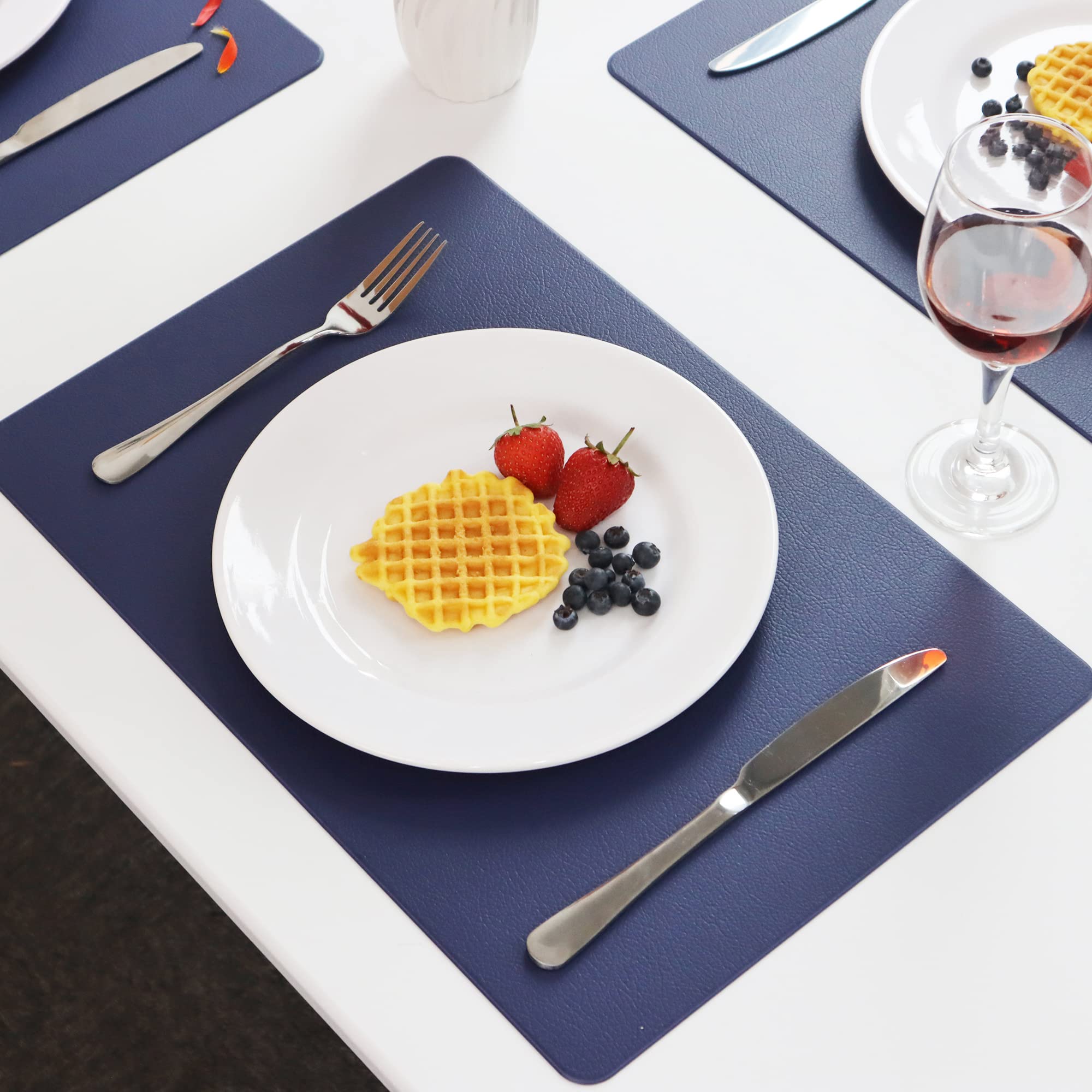 Vinjiasin Placemats Set Of 4 Navy Blue Leather Place Mats For Indoor Outdoor Kitchen Dining Table Mats Waterproof Wipeable Heat