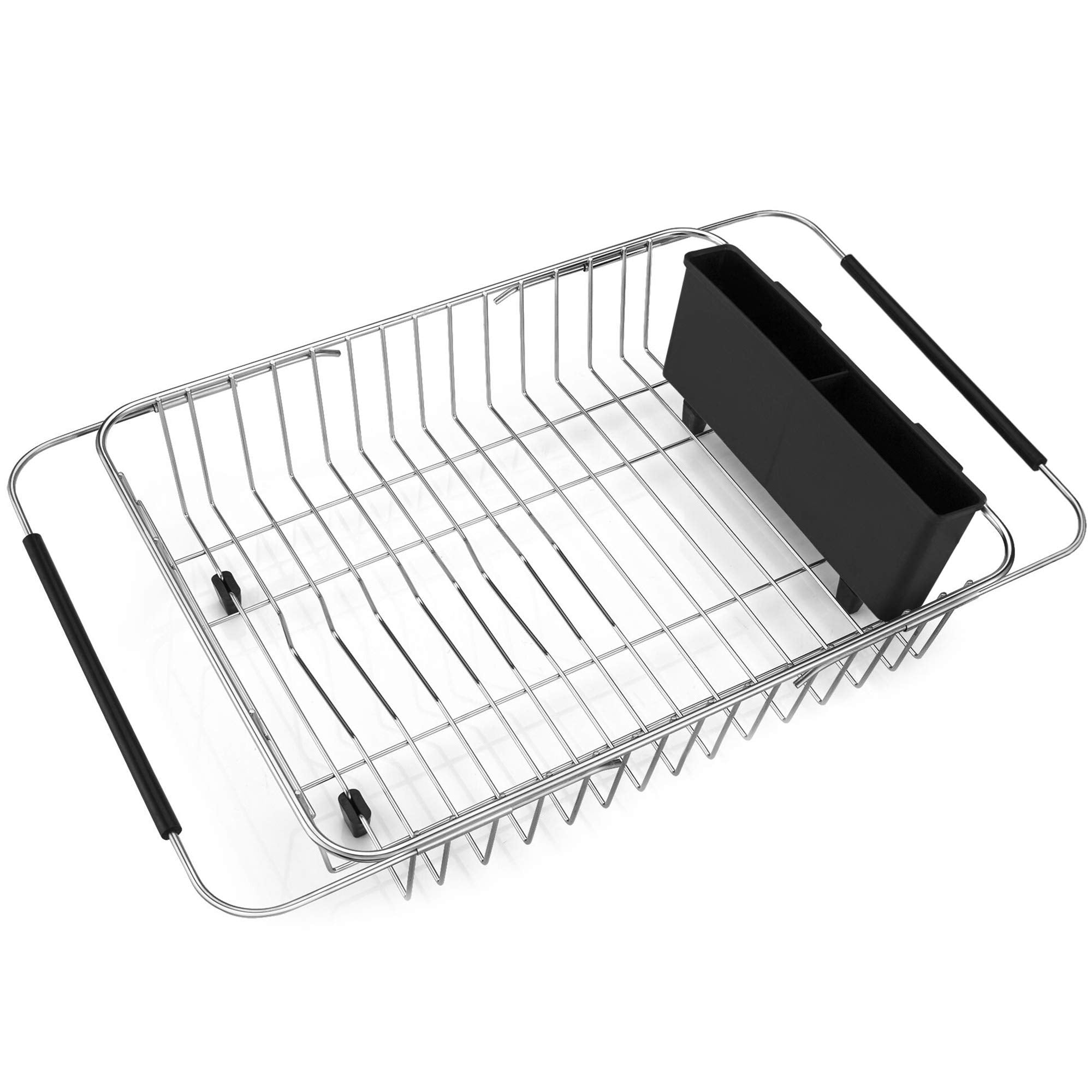 Ipegtop Expandable Dish Drying Rack, Over The Sink Dish Rack, In Sink Or On Counter Dish Drainer Basket Shelf With Black Utensil