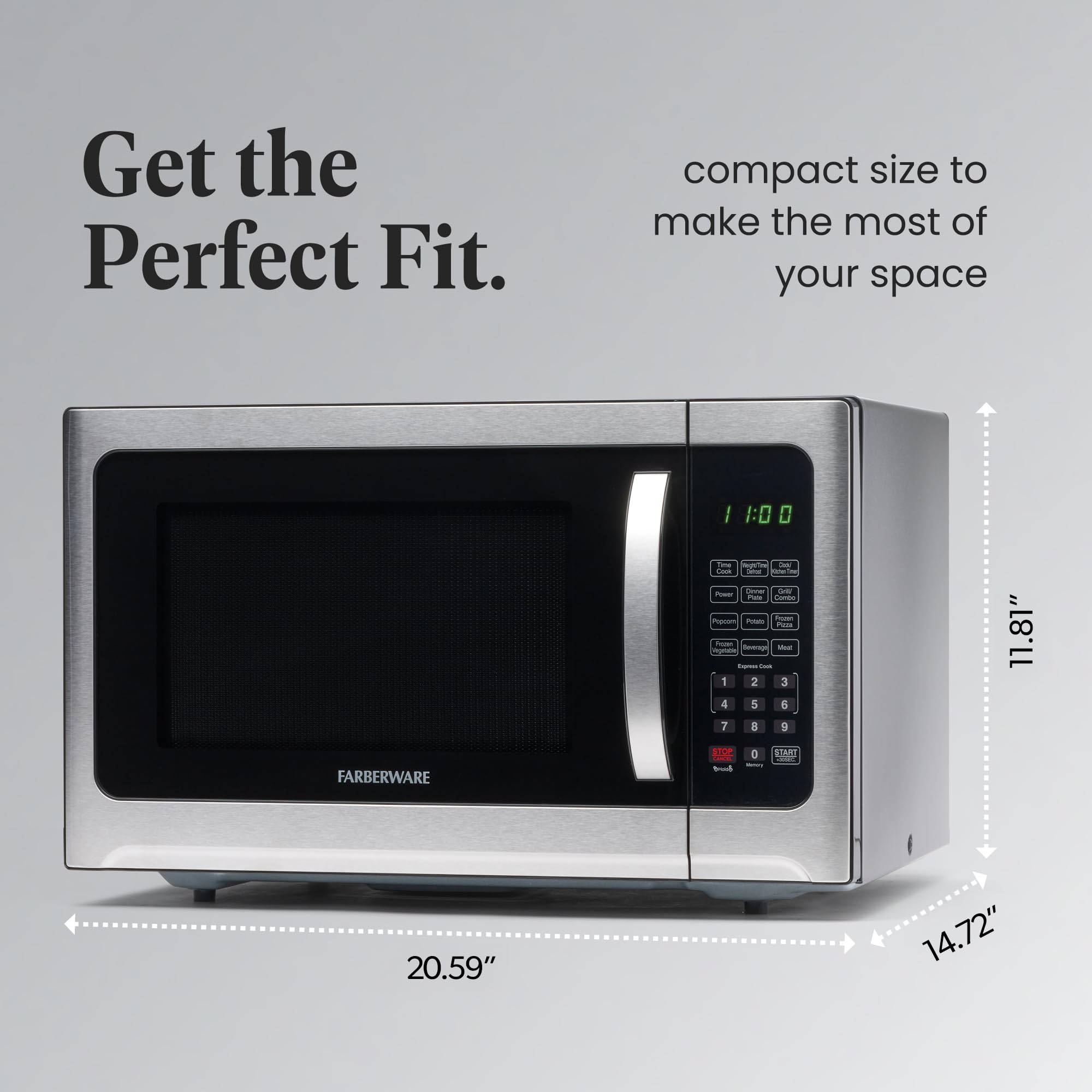 Farberware Countertop Microwave Oven 1.2 Cu. Ft. 1000 Watt With Led Lighting, Child Lock, Easy Clean Grey Interior, Stainless St