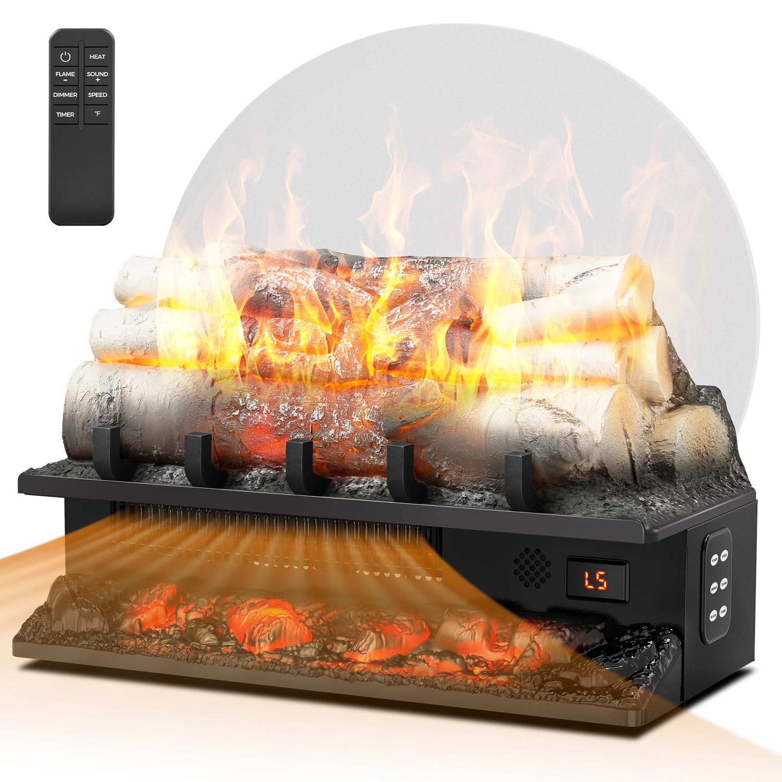 21 Freestanding Electric Fireplace Log Set with Cracking Sound, Fireplace Insert Heater with 8H Timer, 750w/1500w, 5 Flame Brigh