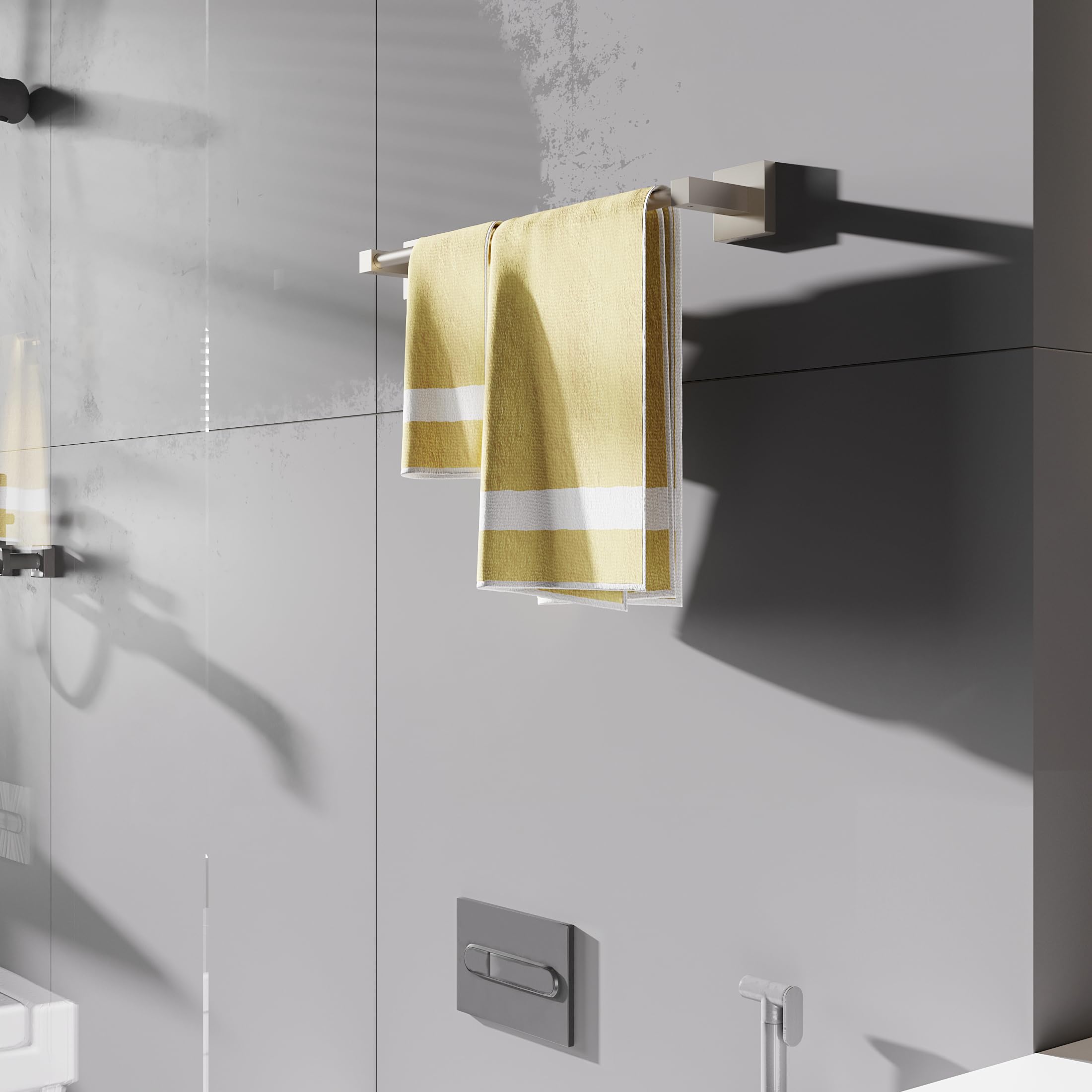 Ruacq 16 Inch Single Towel Bar Stainless Steel Square Bathroom Towel Rack Bath Towel Holders Sus304 Brushed Grey Modern Wall Mou