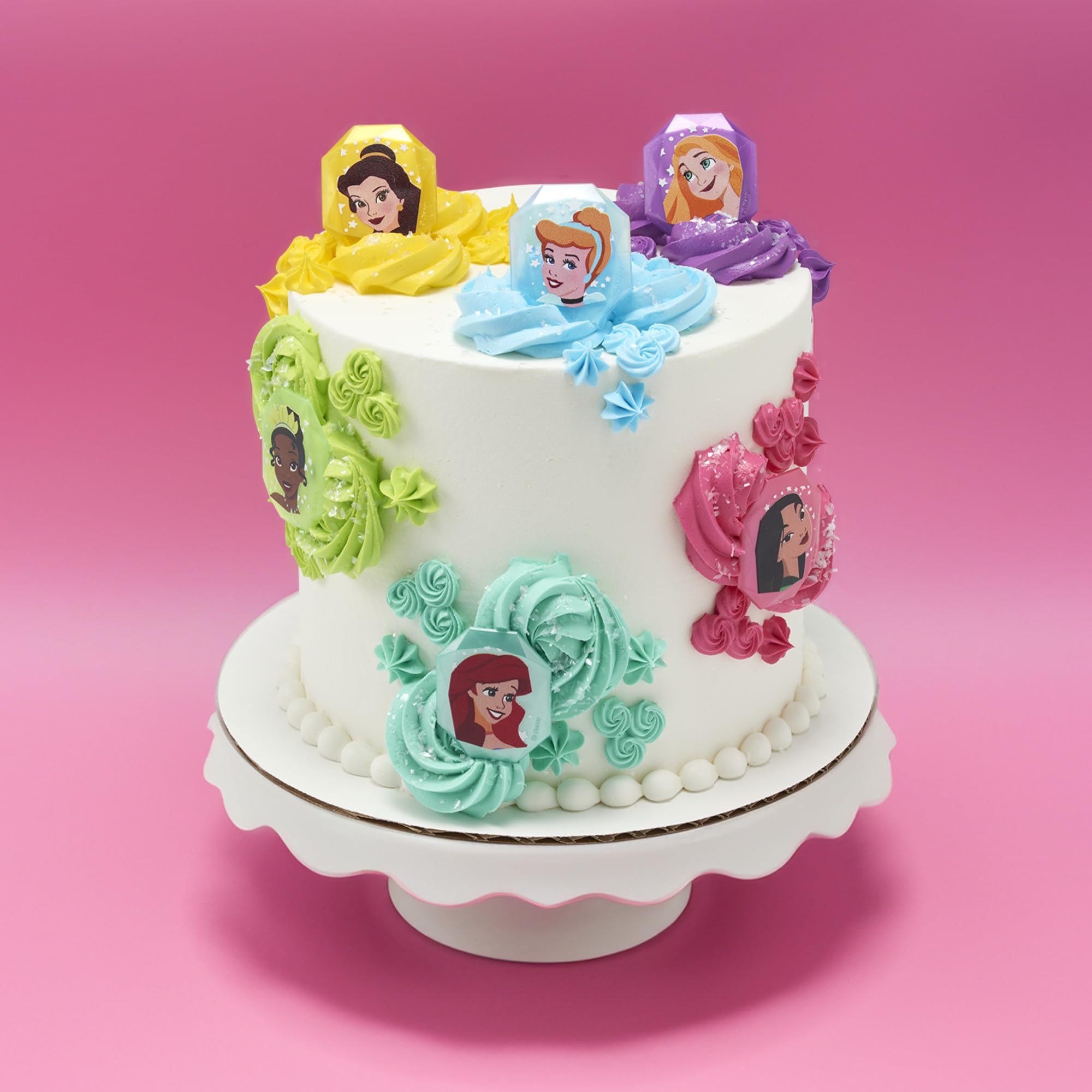 DecoPac Disney Princess Gemstone Rings  Cupcake Decorations Featuring Mulan  Cinderella  Tiana  Belle  Rapunzel and Ariel  Multicolored 3D Food Safe Cake Toppers - 24 Pack