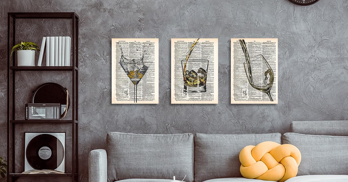 Bar Cart Decor Wall Art Set, Bar Canvas Wall Art Prints Artwork Signs Framed For Bar Club Lounge Bar Signs For Home Bar,11X14 In