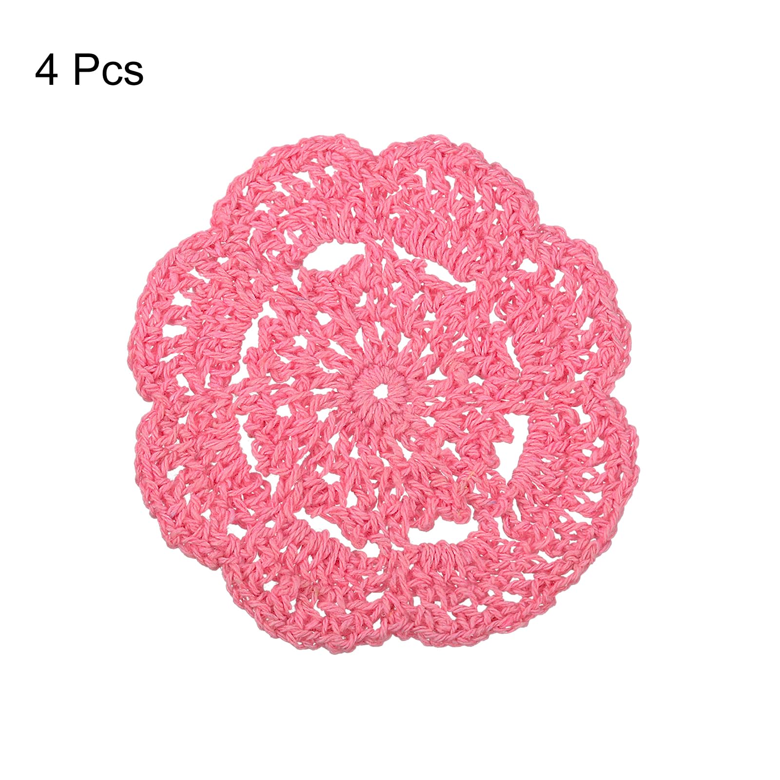 Uxcell Crochet Doilies, 4Pcs 4'' - Cotton Woven Fabric Coasters, Lace Round Handmade Coasters With Floral For Wedding Party Deco