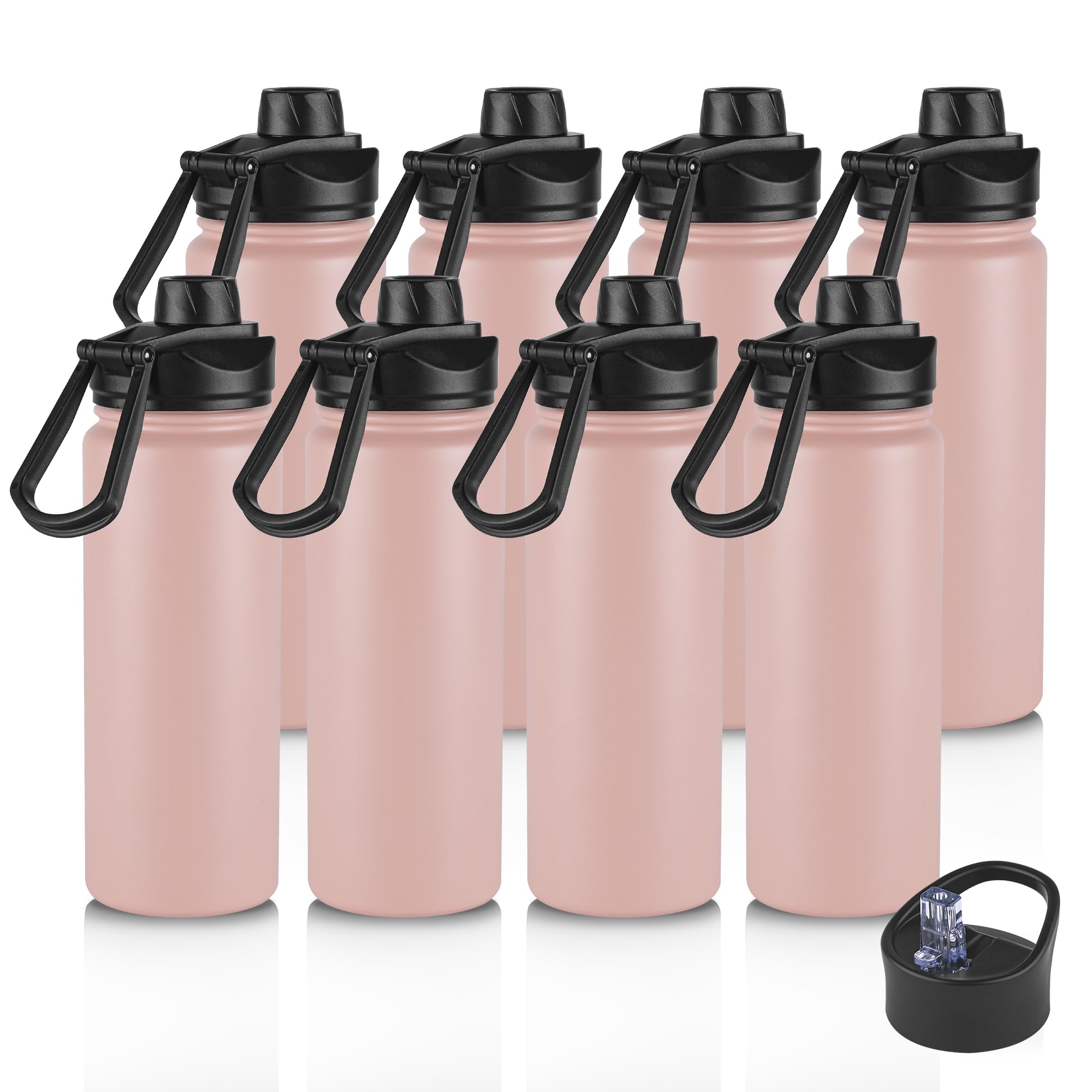 24oz Insulated Water Bottle with Straw Lid, Stainless Steel Metal Water Bottle with Straw & Wide Mouth Lid, Double Wall Vacuum f