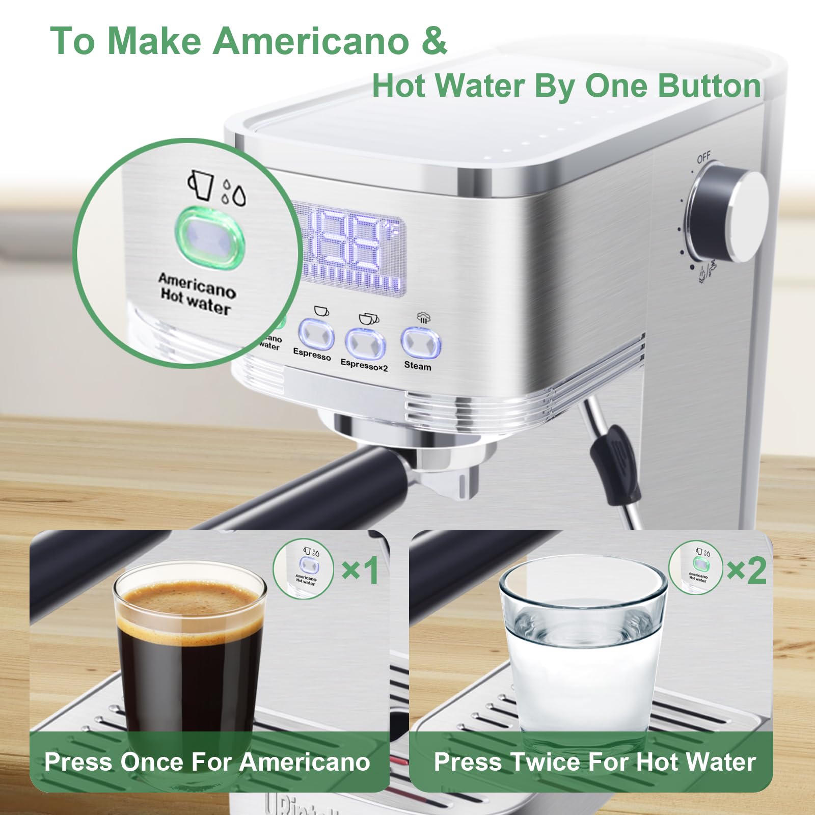 Urintells Cuising Espresso Machine 20 Bar, Led Display Espresso Maker With Steam Milk Frother For Americano Cappuccino Latte, Es
