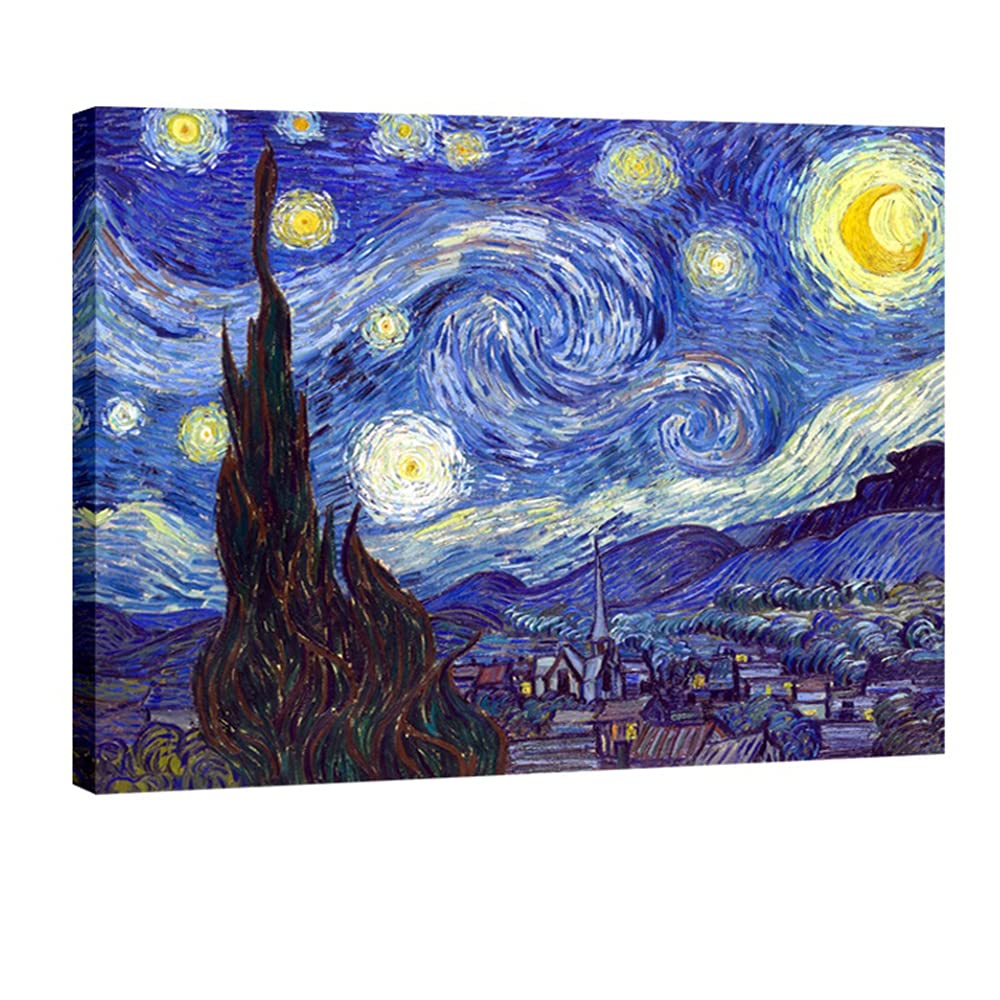 Wieco Art Starry Night Canvas Prints Wall Art By Van Gogh Classical Famous Artwork Huge Size Modern Blue Impressionist Sky Star