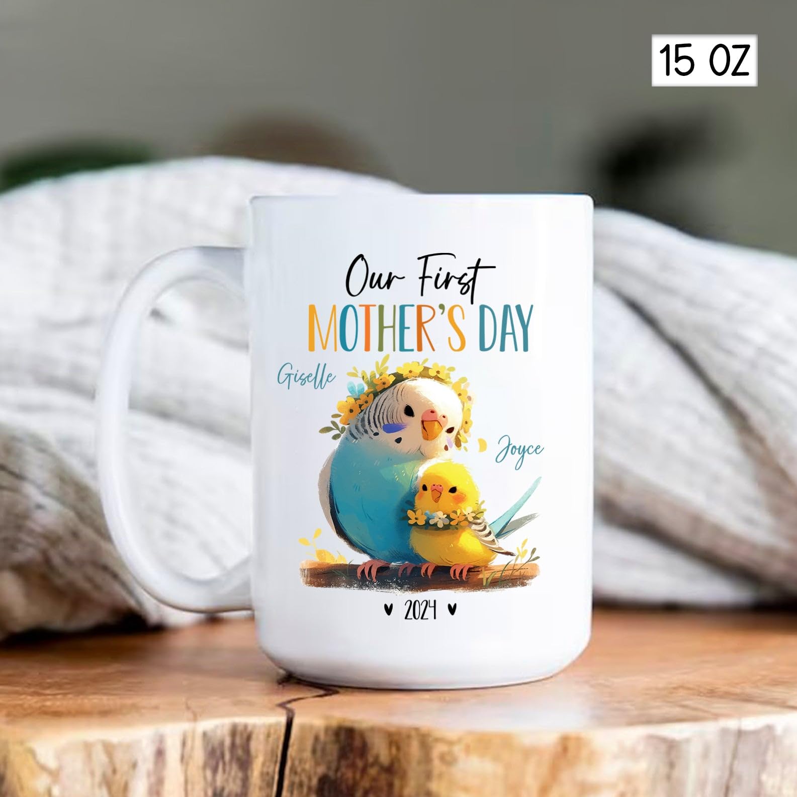 Parakeet Animal Mugs For Mom And Baby, Mommy & Baby Parakeet Coffee Mug, Personalized Our First Mothers Day Ceramic Cup, Mummy T