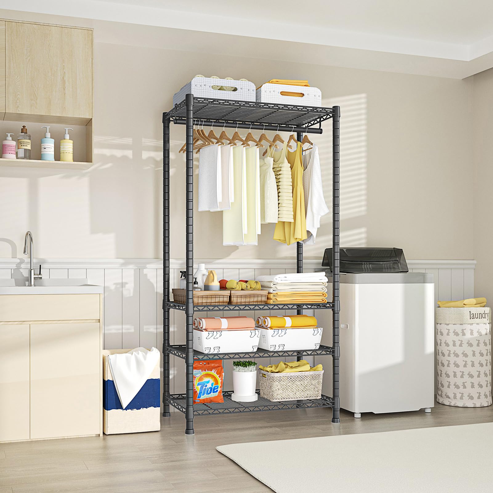 Ulif H2 Heavy Duty Clothes Rack, Freestanding 4 Tiers Garment Rack For Hanging Clothes With Shelves And Hangers, Closet Organize