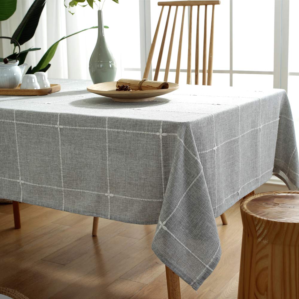 TruDelve Cotton Linen Tablecloth Rectangle Grey Fabric Table Cloth Vintage Farmhouse Table Cover for Rectangle Tables (52''x70''  Grey)