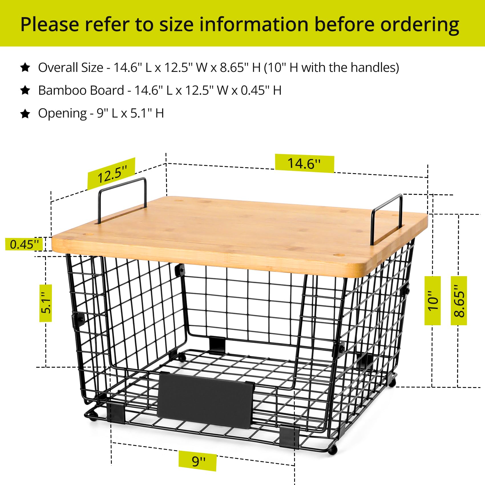 2 Set Stackable Wire Basket With Bamboo Top - Kitchen Counter, Pantry Organizer And Storage - Produce Onion Potato Fruits Vegs B