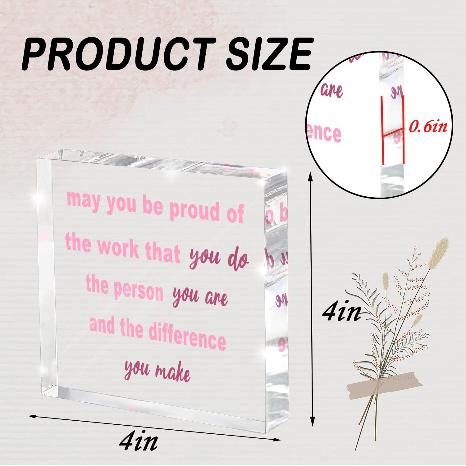 Appreciation Gifts for Women Coworkers - 4 Inch Pink Acrylic Desk Decor with Inspirational Quote - Thank You Farewell Goodbye Gi