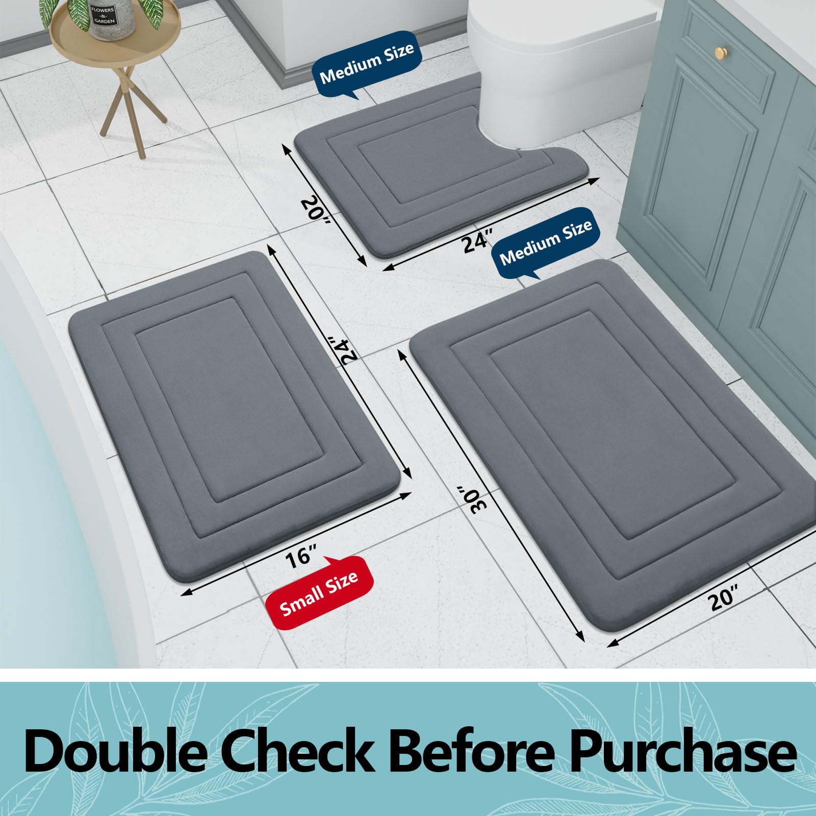 Arotive Memory Foam U-Shaped Toilet Rugs 24X20, Super Soft Absorbent Contoured Bathroom Rugs, Machine Washable Contour Bath Mats