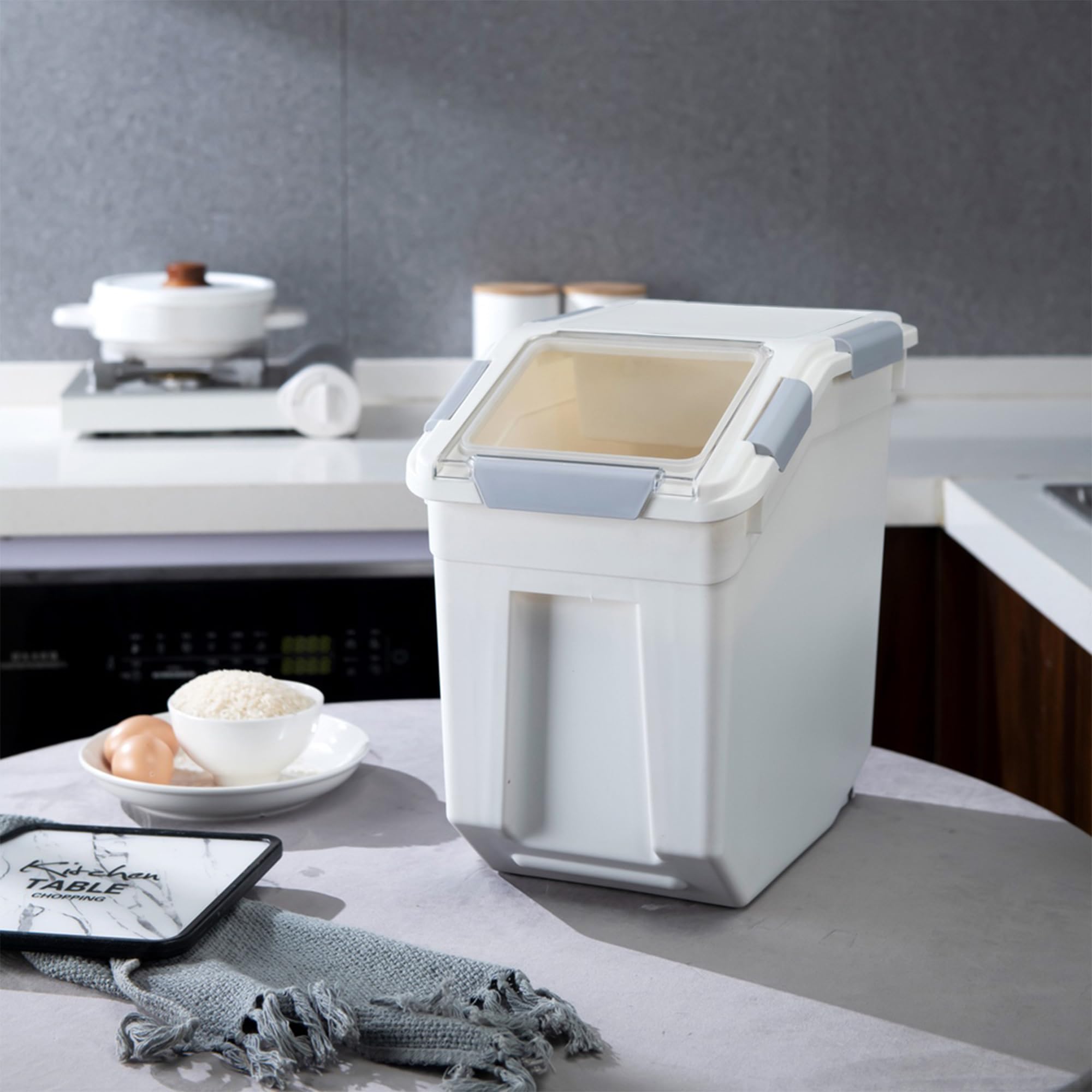 Hanamya 15 Liter / 30 Lbs Rice Storage Container With Measuring Cup, Bpa Free, For Rice | Grain | Pet Food | Flour, 2 Count, Whi