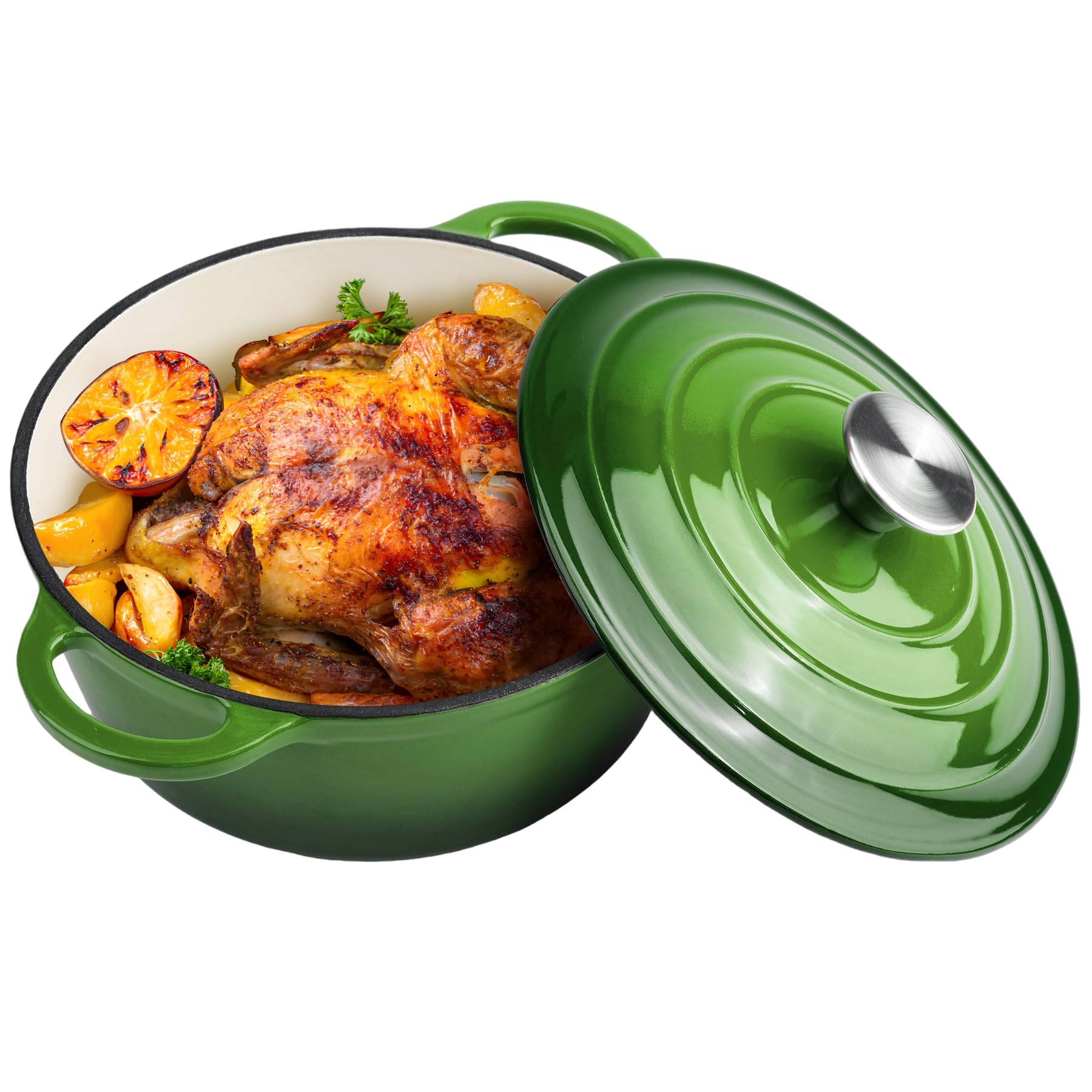 3 Quart Enameled Cast Iron Dutch Oven Pot With Lid, Oven Safe Up To 550 F & Dishwasher Safe, Sturdy Dutch Oven Cookware Green