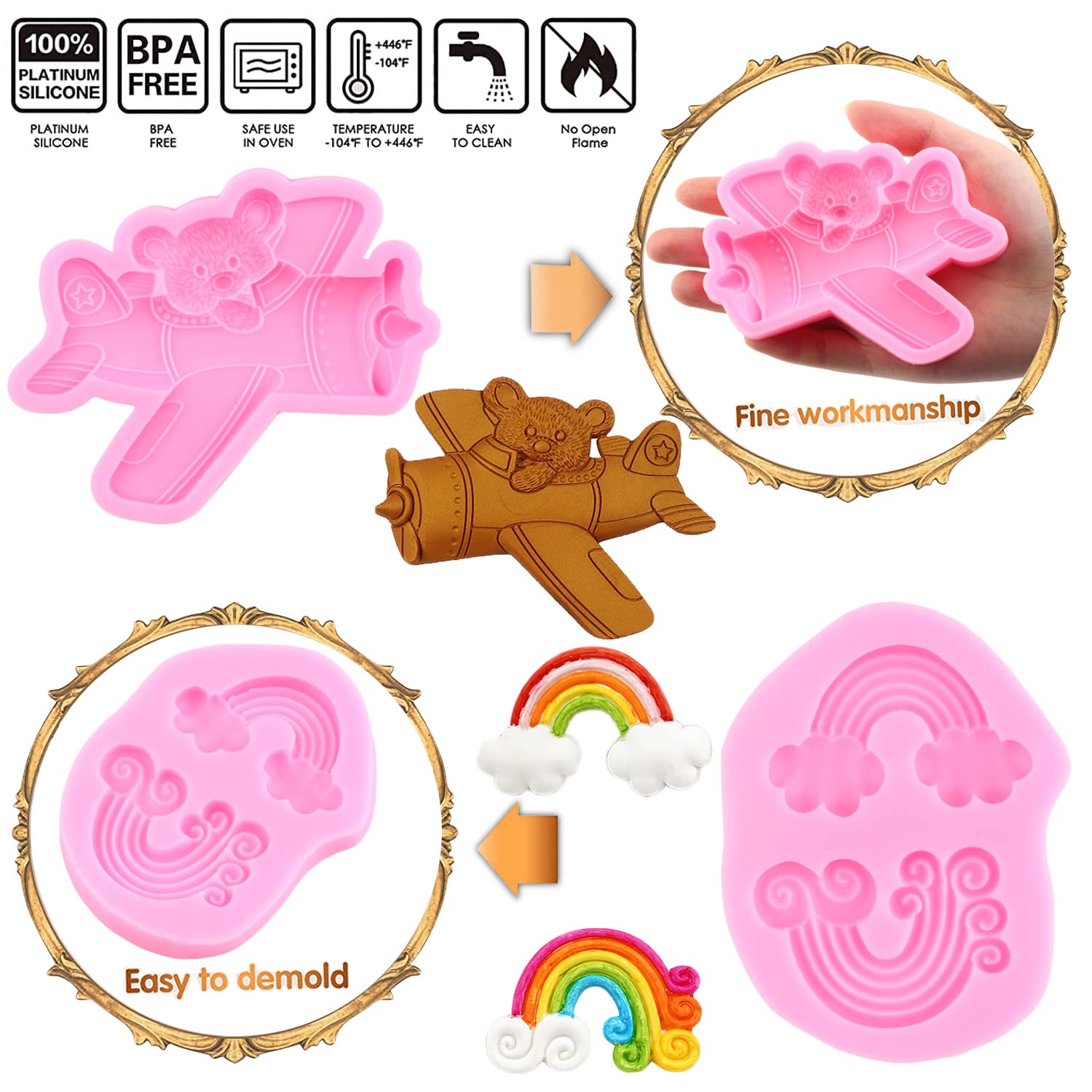 Lkdquthm Rainbow Cake Fondant Molds Cloud Silicone Mold Bear Airplane Candy Molds For Cake Decorating Cupcake Topper Chocolate G