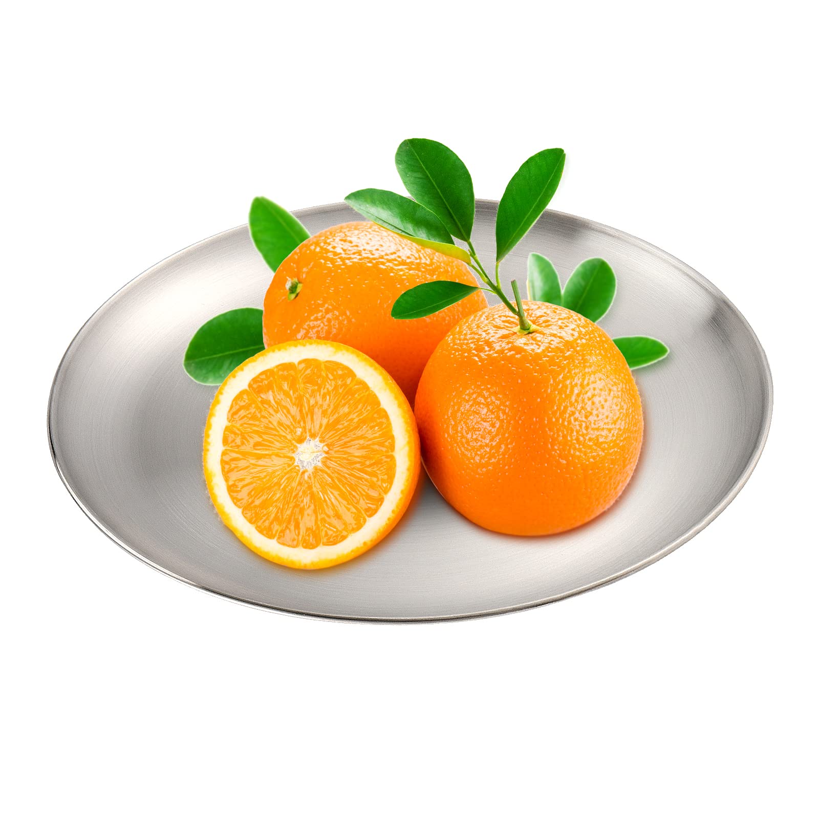 Sinjeun 8 Piece 304 Stainless Steel Dinner Plates, 10 Inch Double Layer Round Serving Plates, Silver Brushed Metal Dishes For Ca