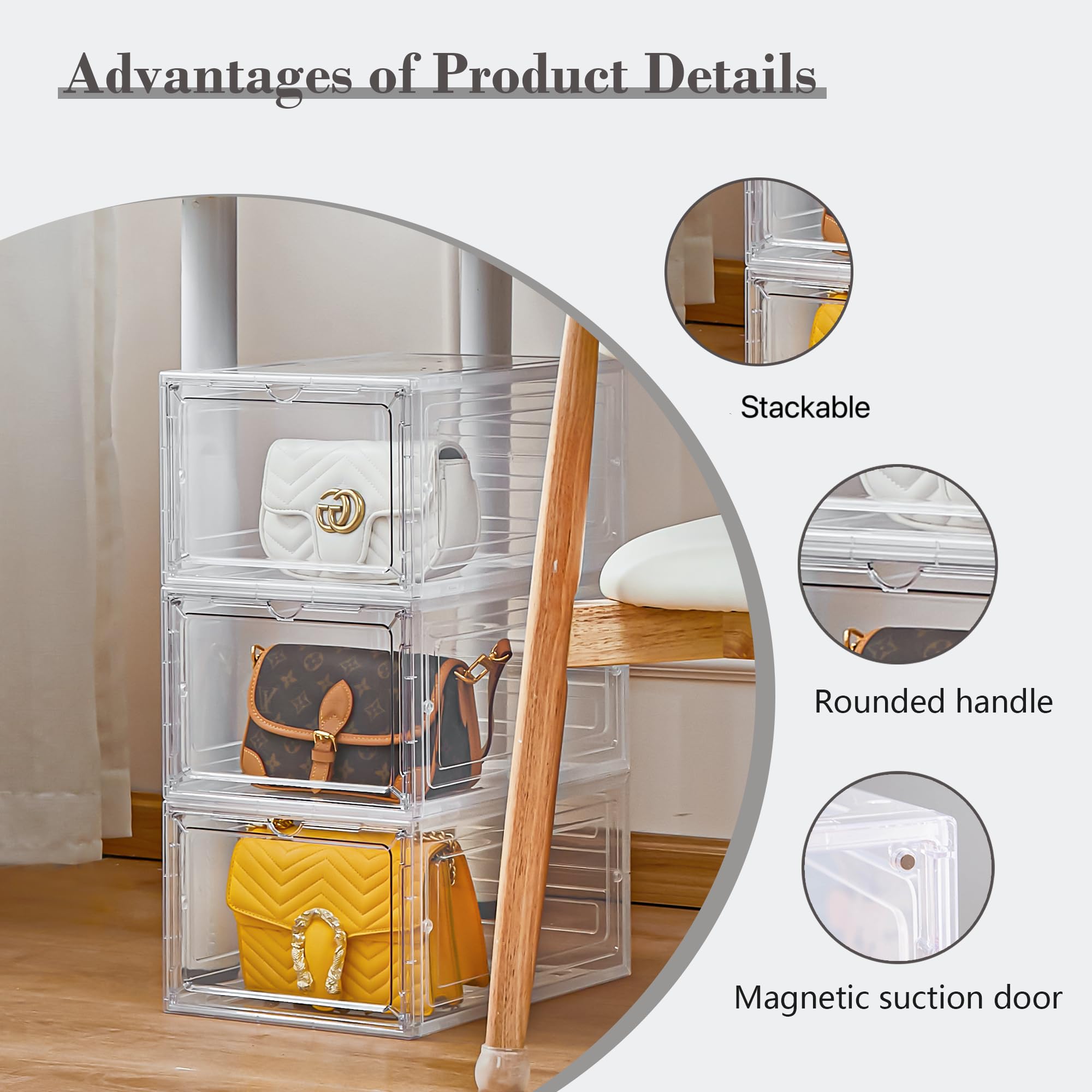 Lxlxxl Storage Bins With Lids, 9 Pack Plastic Storage Containers With Magnetic Door, 19.3 Qt Stackable Clear Storage Box For Hom