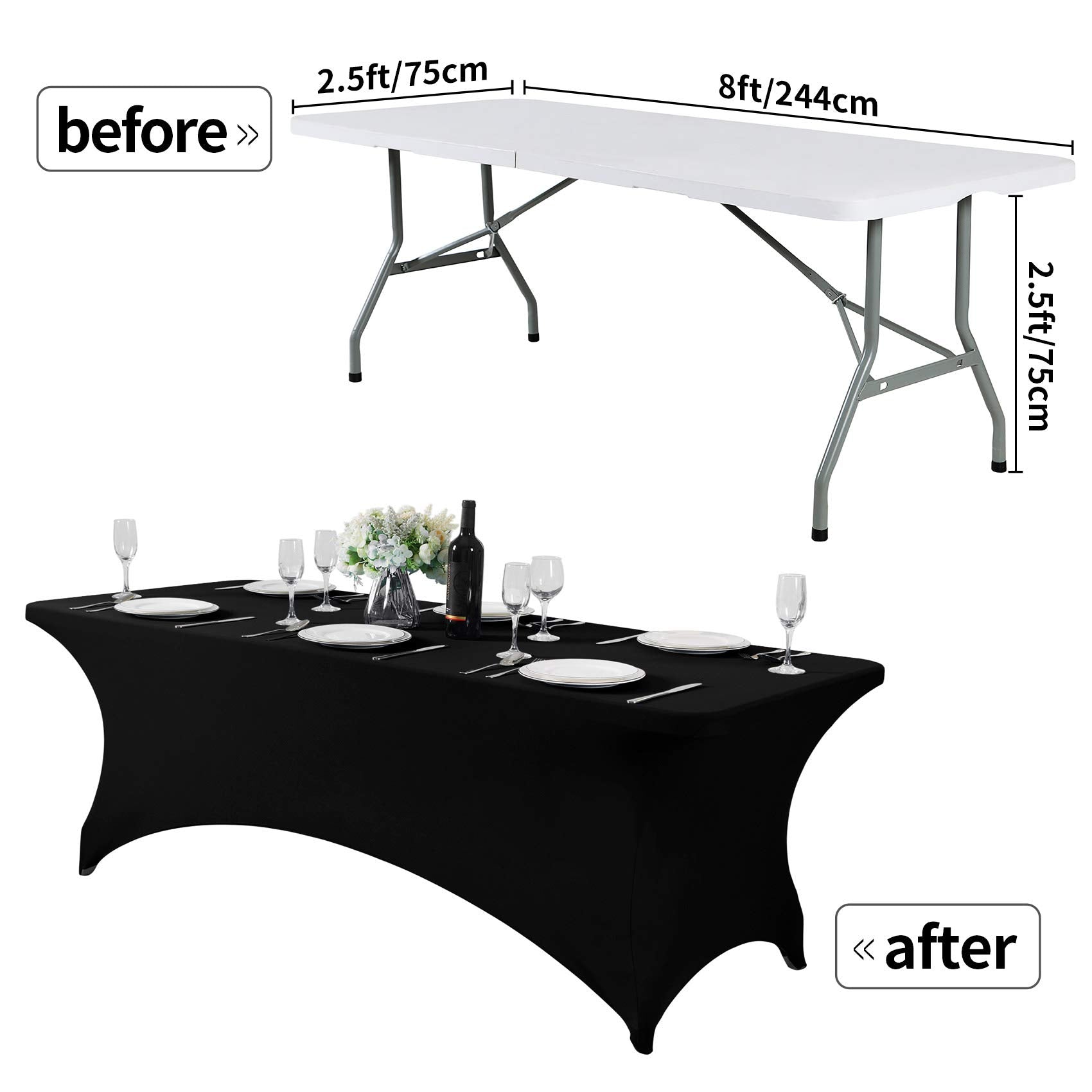 Hezuzo Spandex Table Cover For 8Ft Table Universal Fitted Stretch Tablecloth For Party, Banquet, Wedding And Events-Black