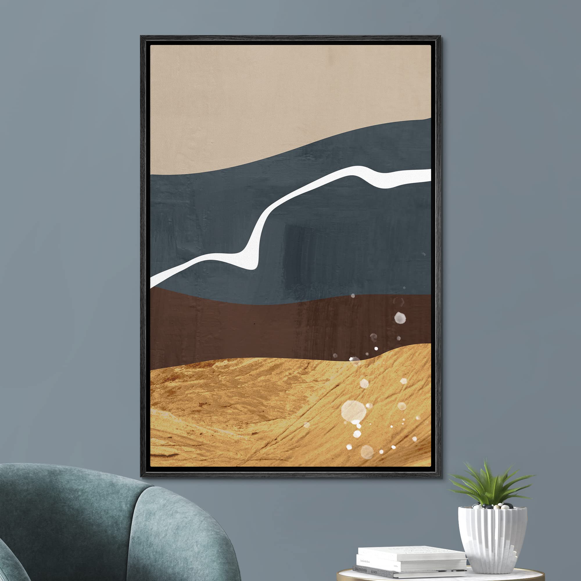 Signford Framed Canvas Print Wall Art Multicolor Mid-Century Paint Waves Abstract Shapes Illustrations Modern Art Decorative Boh