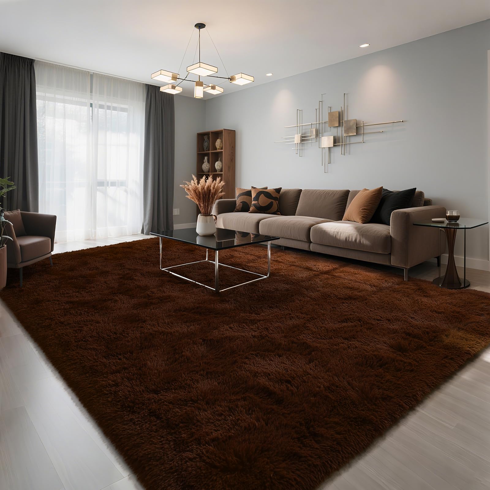 HOMORE Living Room Rug 6x9 Area Rug, Brown Rugs for Living Room Bedroom, Large Fluffy Rugs Super Soft Carpet for Kids Room Class