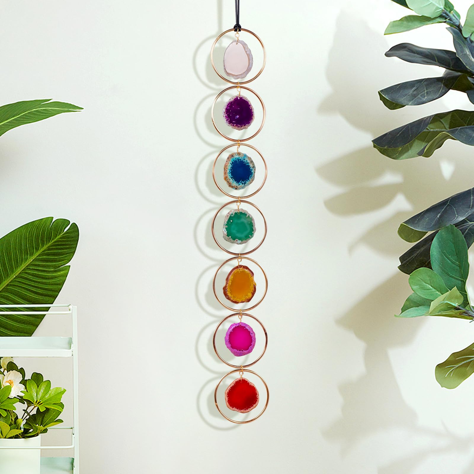 Gold Wall Decor Natural Agate Slice Wall Decor 7 Colours Healing Crystal Gemstone Outdoor Indoor Window Round Hanging Home Hangi