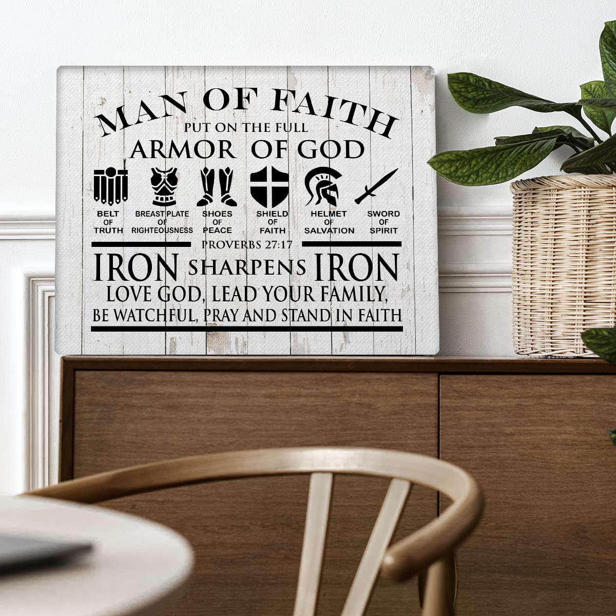 Christian Canvas Wall Art Framed Man Of Faith Quotes Proverbs 27:17 Bible Poster Print Canvas Painting Picture Sign Home Decorat